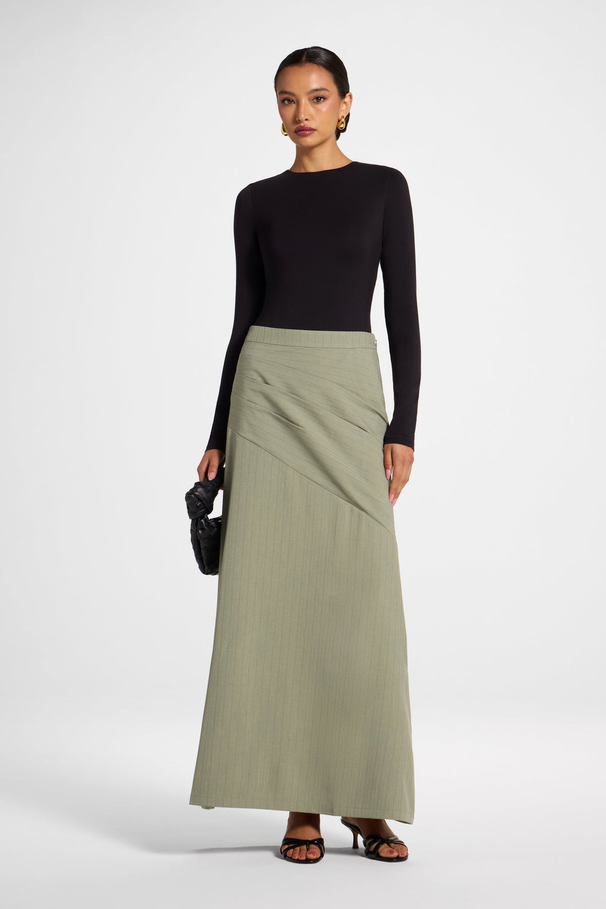 Stripe Side Pleat Skirt - Sage Bottoms Veiled 