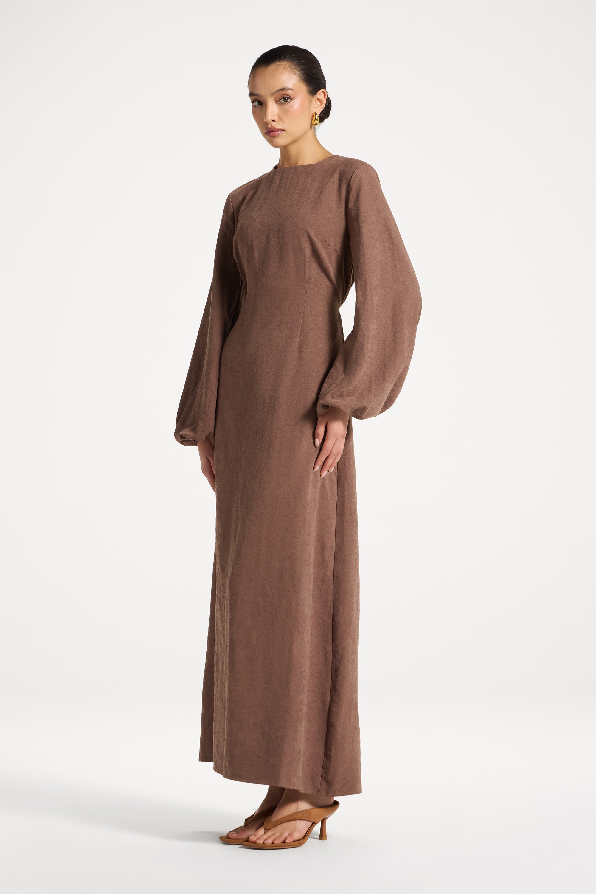 Suede Maxi Dress - Coffee Abayas Veiled 