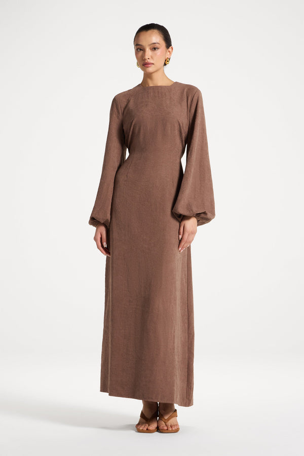 Suede Maxi Dress - Coffee Abayas Veiled 