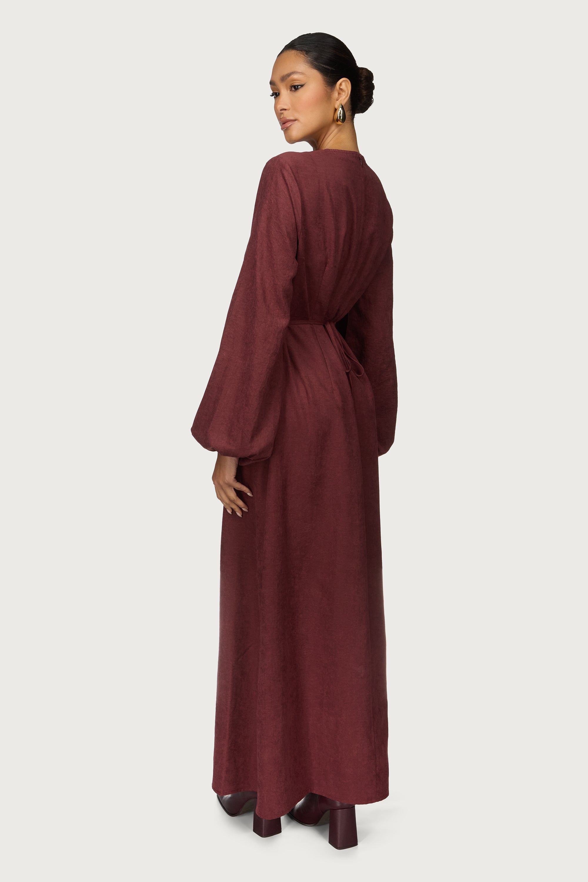Suede Maxi Dress - Fig Abayas Veiled 