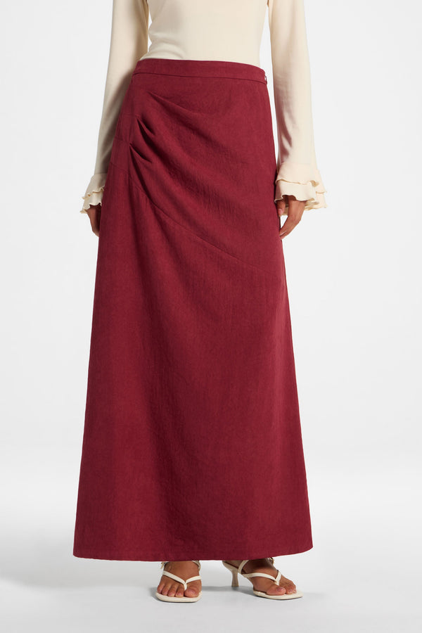 Suede Side Pleat Skirt - Dark Cherry Skirt Veiled 