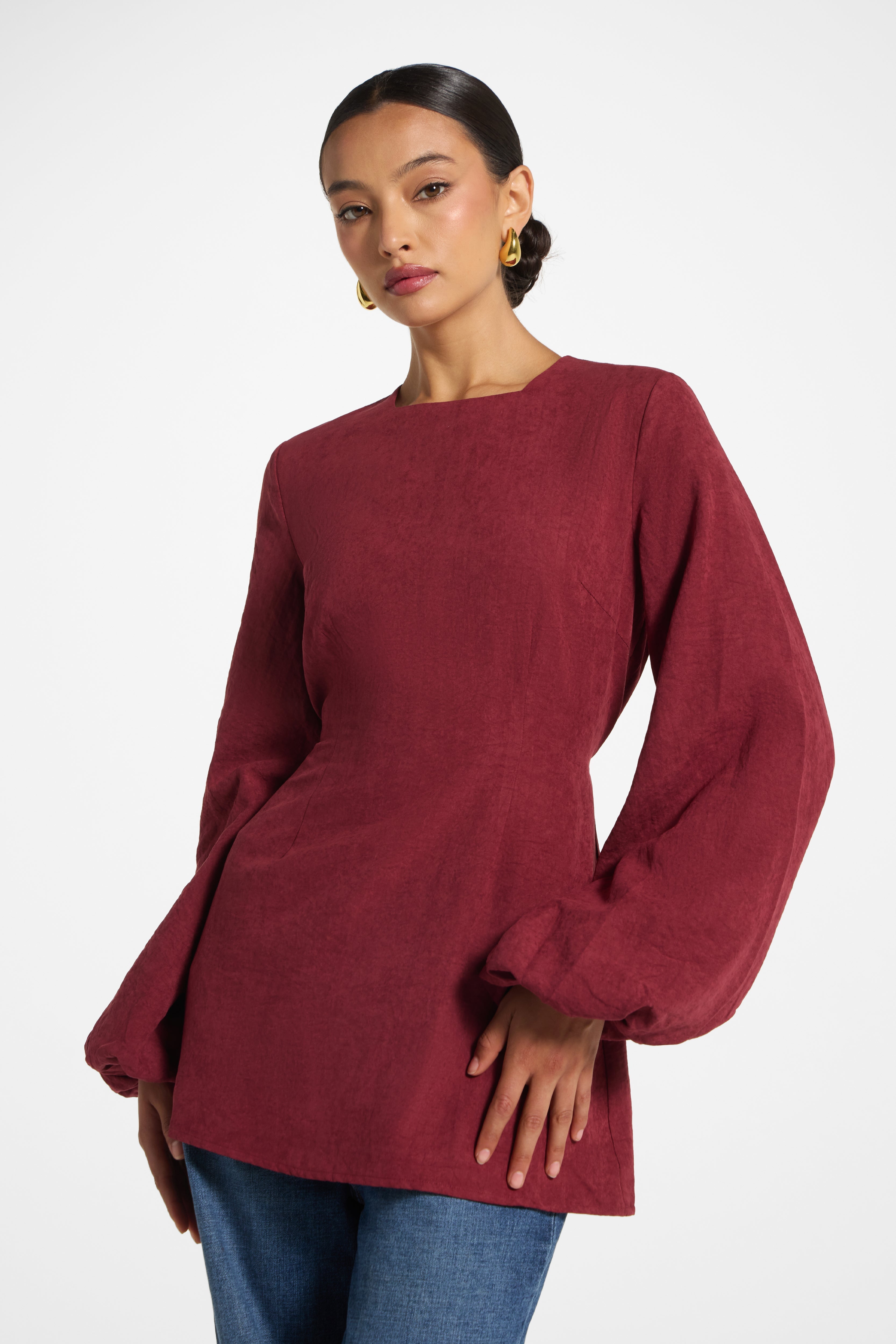 Suede Tie Back Top - Dark Cherry Top Veiled 