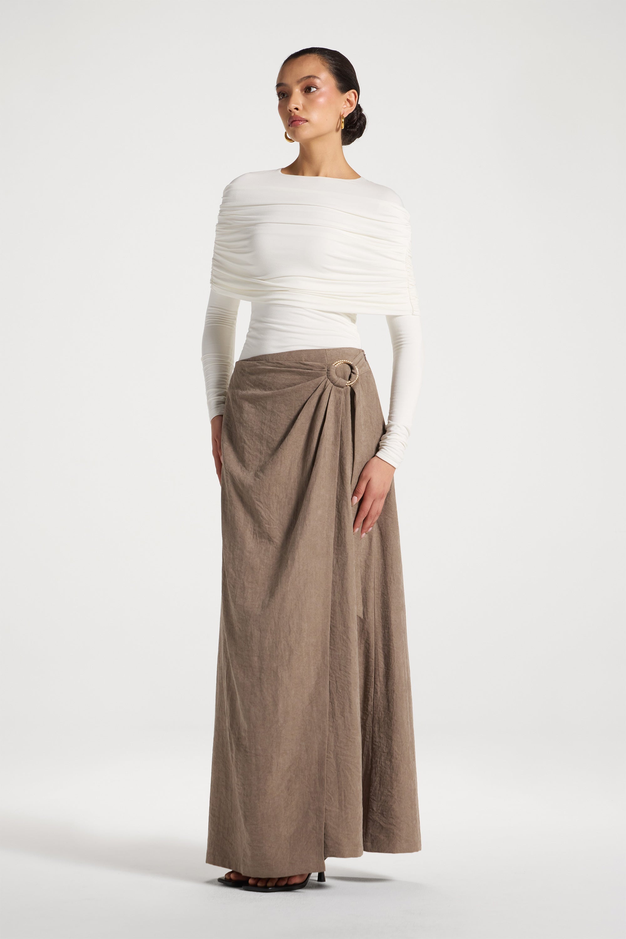 Suede Wrap Skirt - Pebble Abayas Veiled 