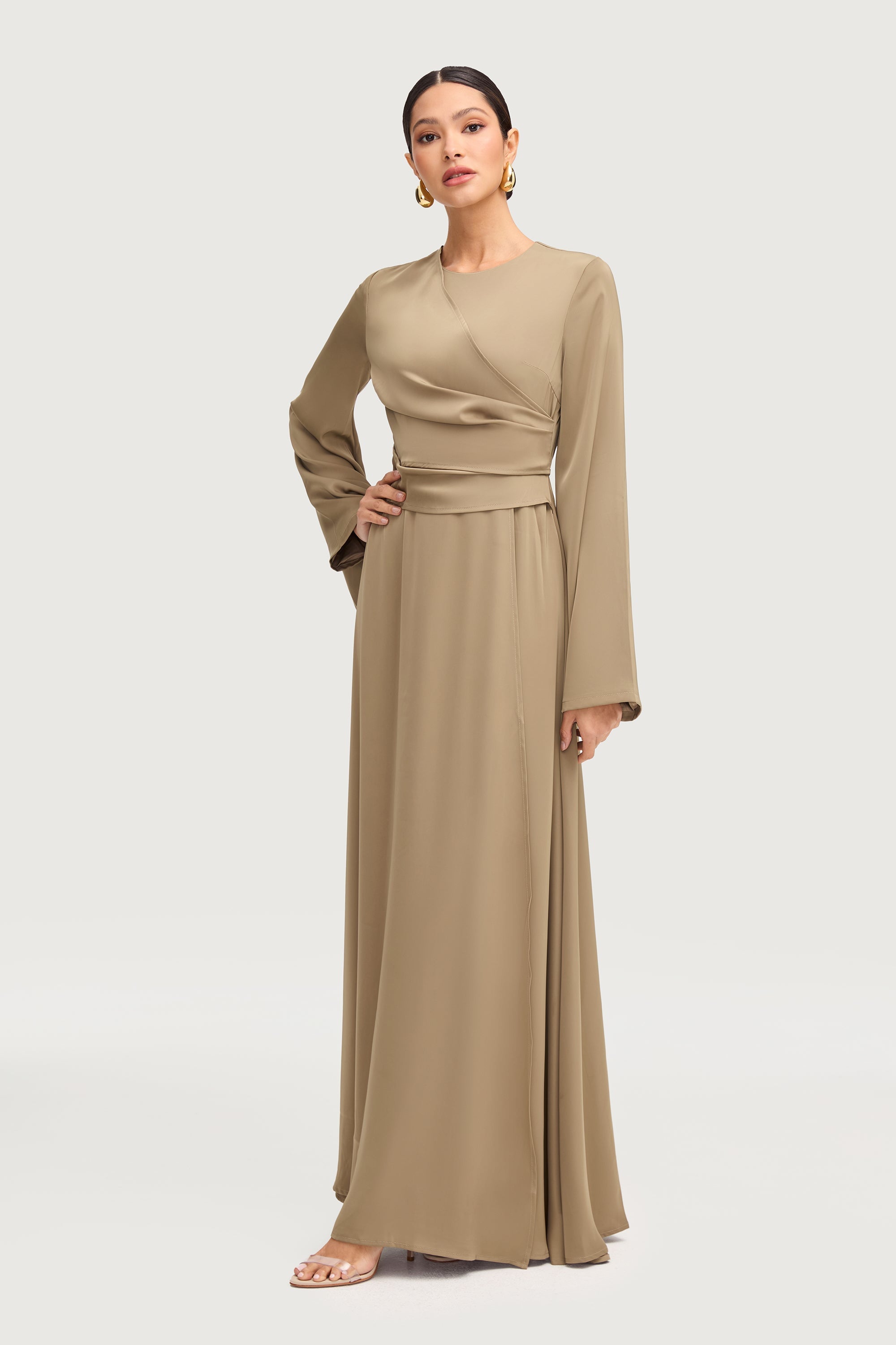 Suhayla Satin Maxi Dress - Dried Sage Dresses Veiled 