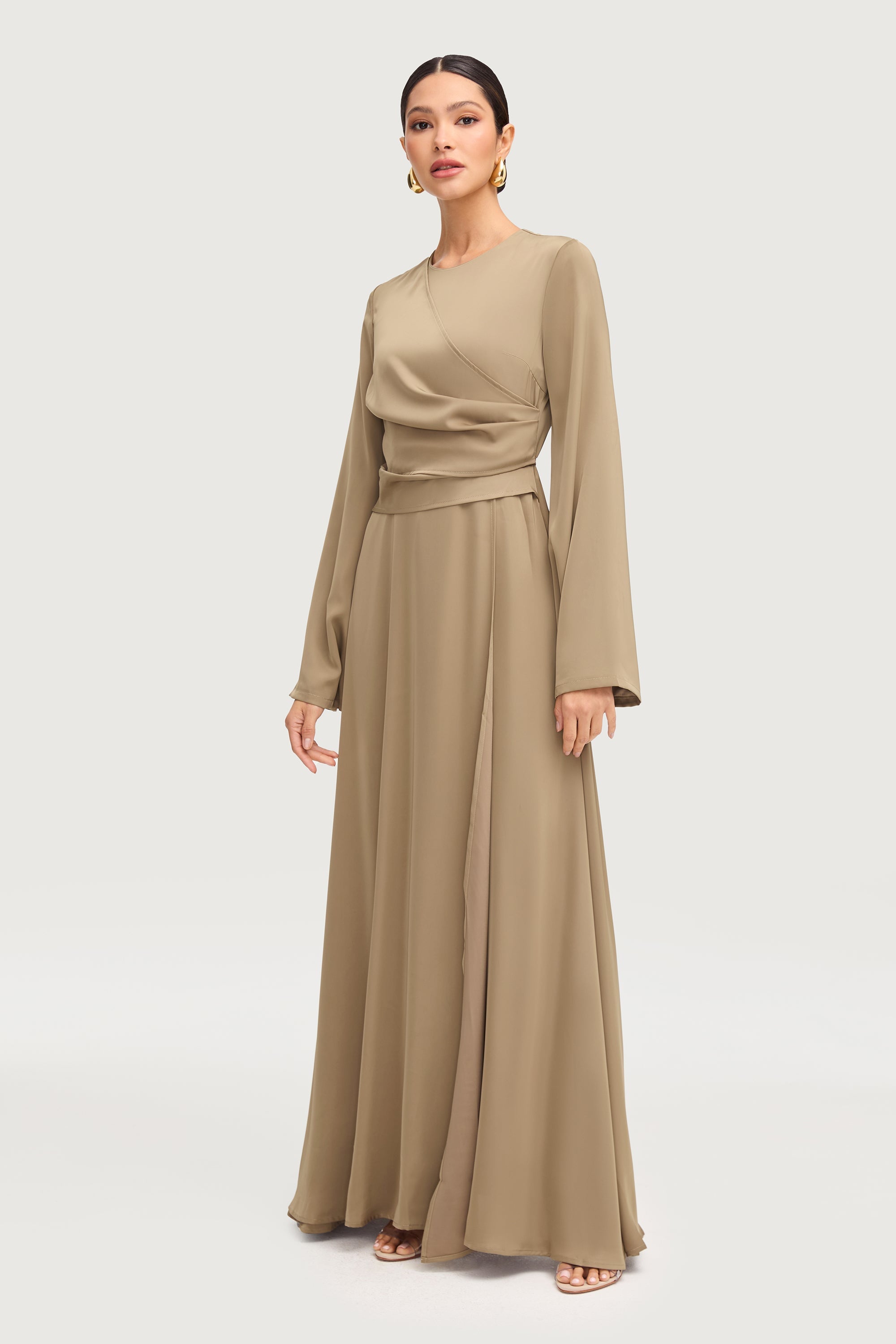 Suhayla Satin Maxi Dress - Dried Sage Dresses Veiled 