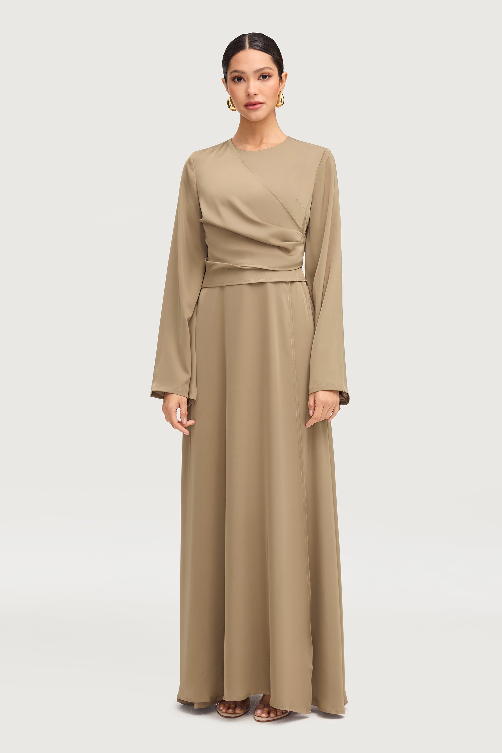 Suhayla Satin Maxi Dress - Dried Sage Dresses Veiled 