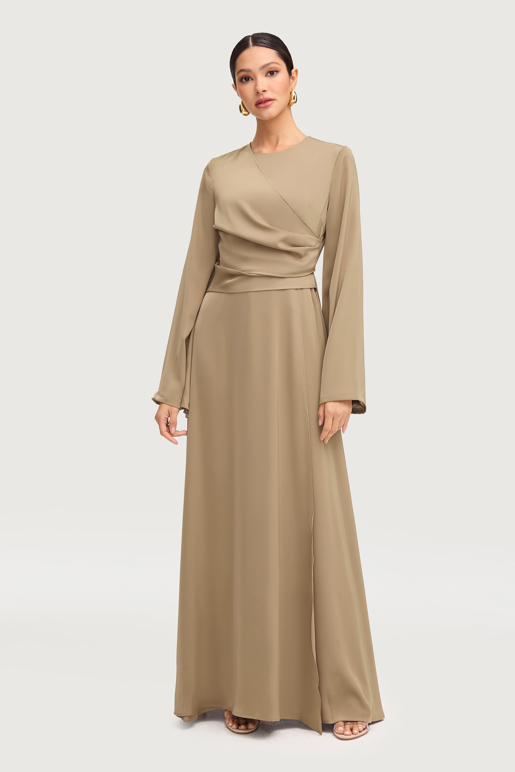 Suhayla Satin Maxi Dress - Dried Sage Dresses Veiled 