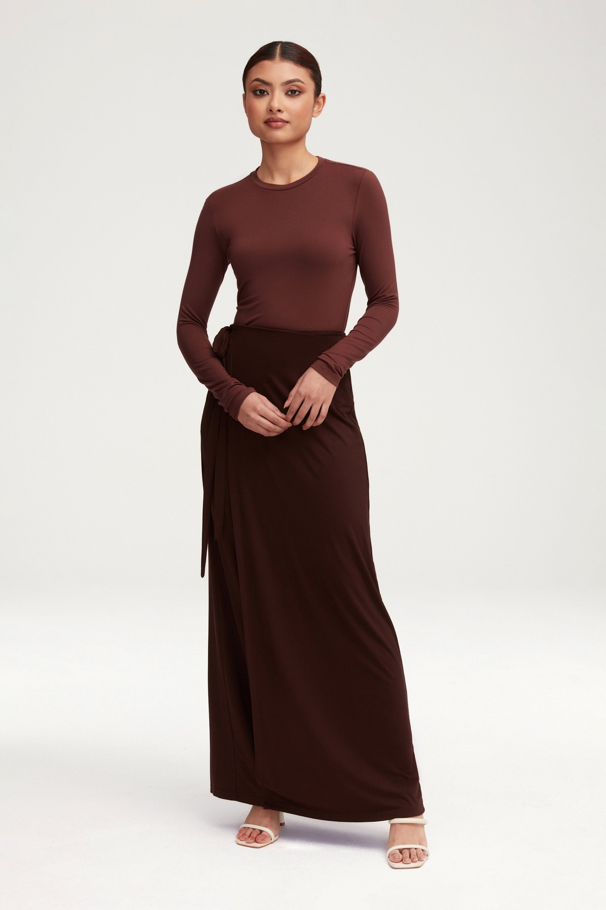 Talia Jersey Wrap Maxi Skirt - Espresso Clothing Veiled 