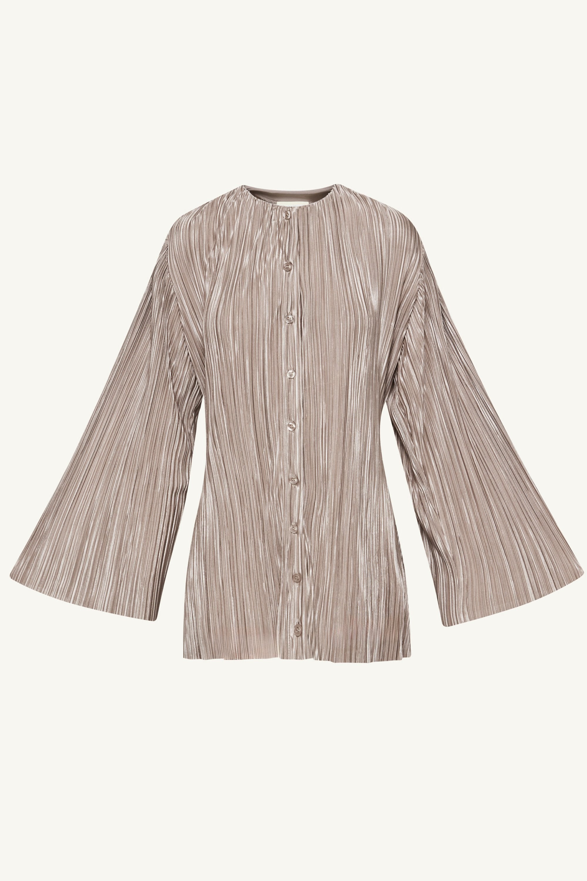 Tania Satin Plisse Button Down Top - Taupe Clothing Veiled 