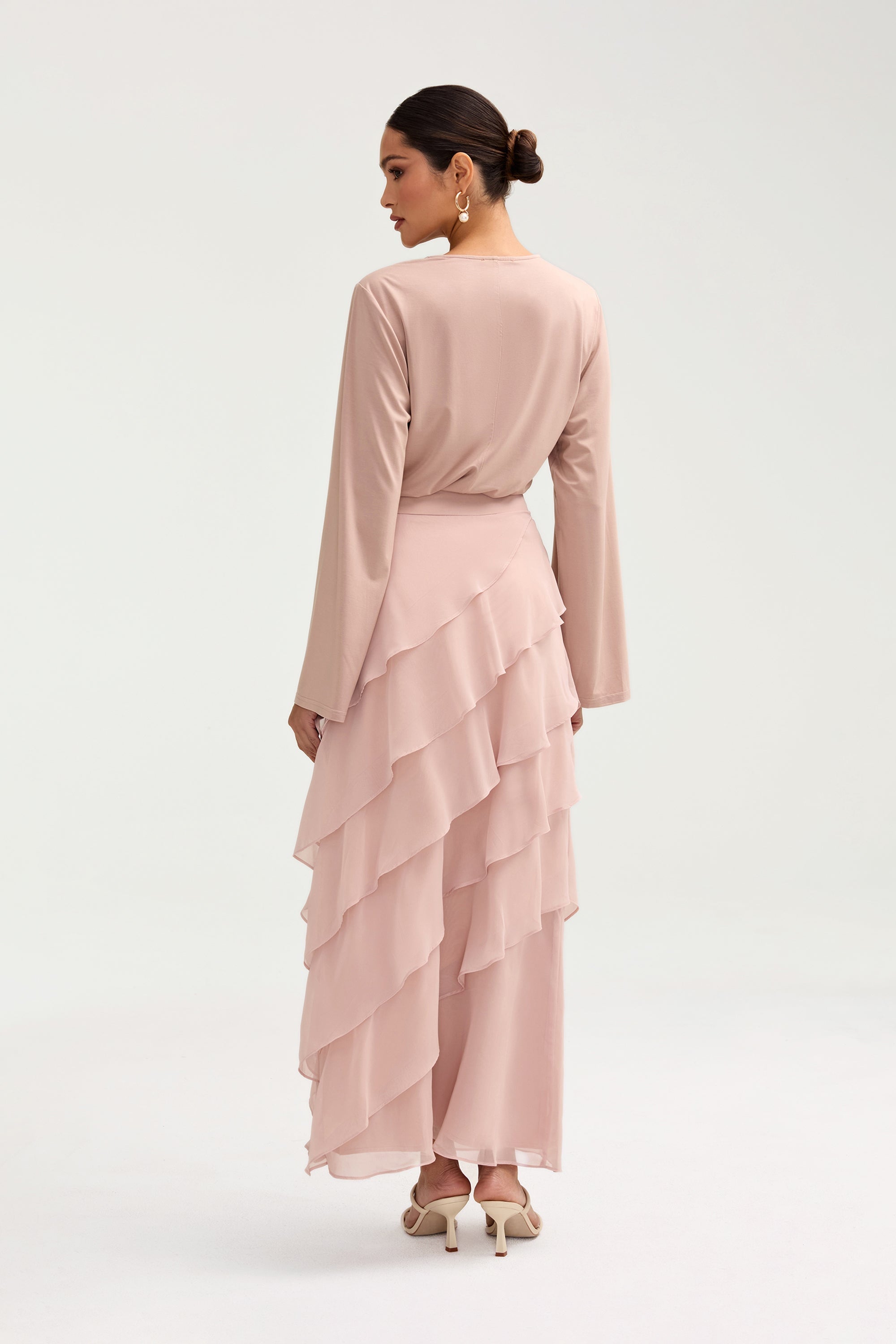 Tasnima Tiered Chiffon Maxi Skirt - Jasmine Pink Clothing Veiled 