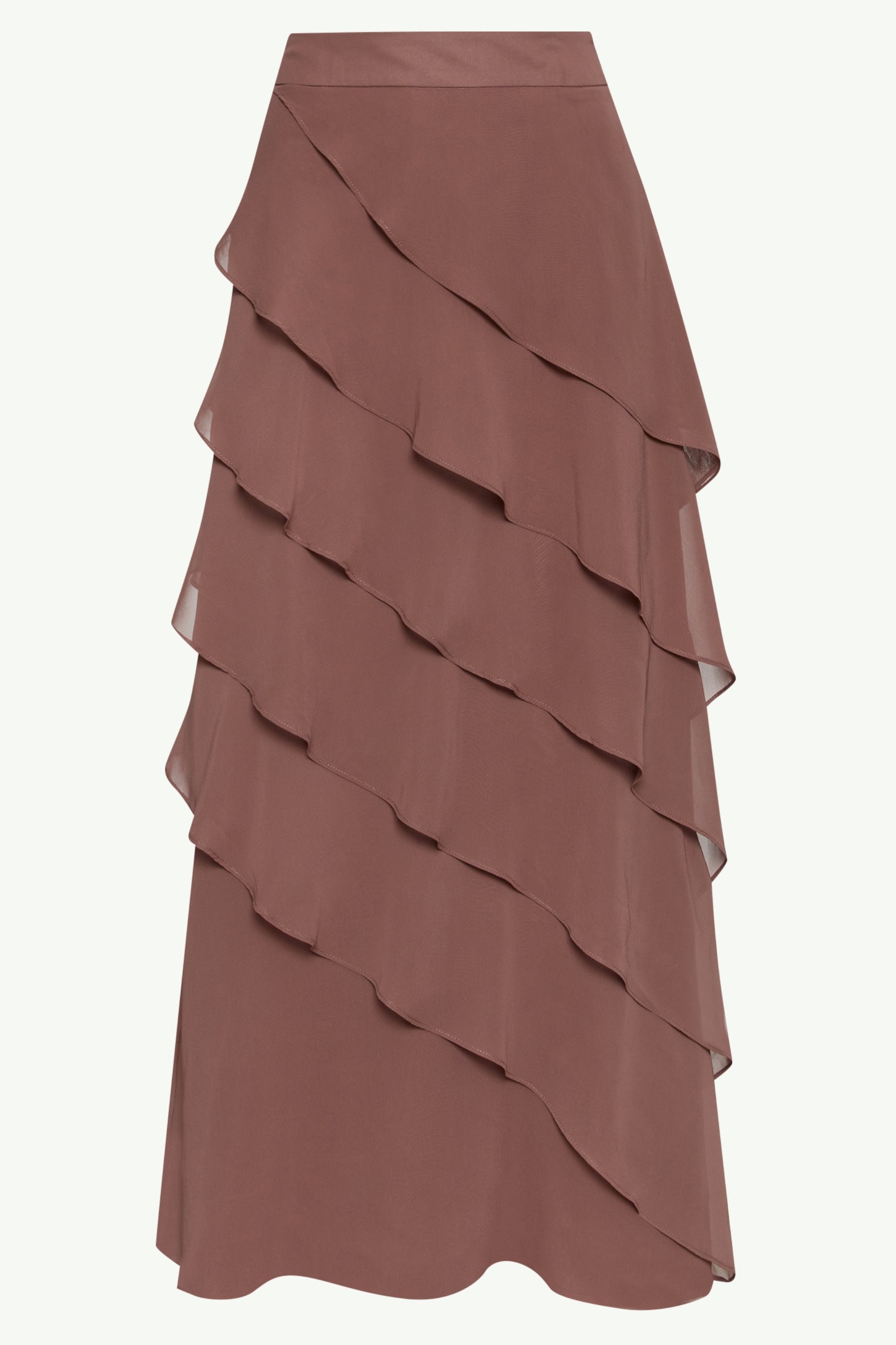 Tasnima Tiered Chiffon Maxi Skirt - Taupe Clothing Veiled 