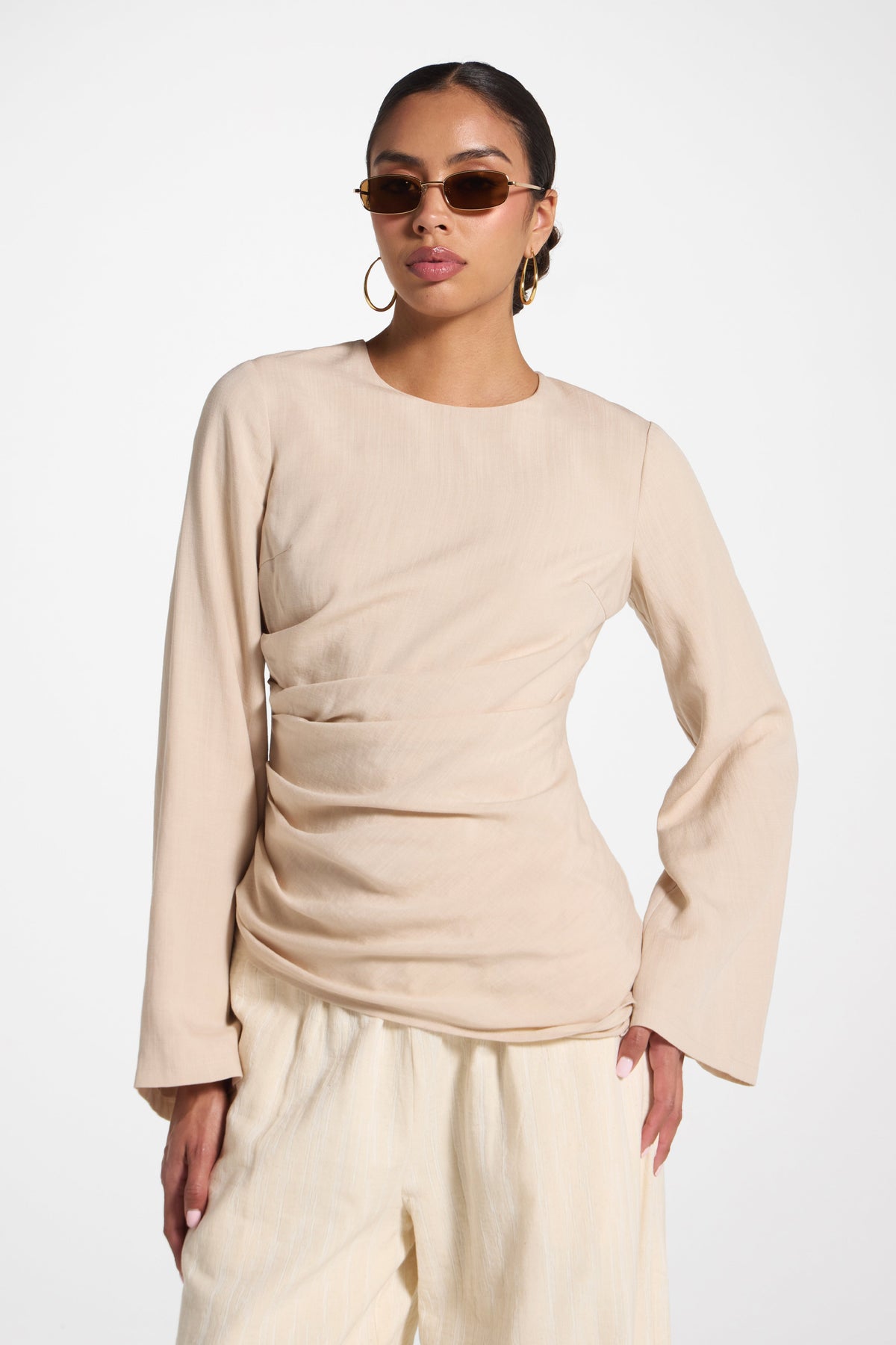 Tencel Asymmetric Top - Light Sand Top Veiled 