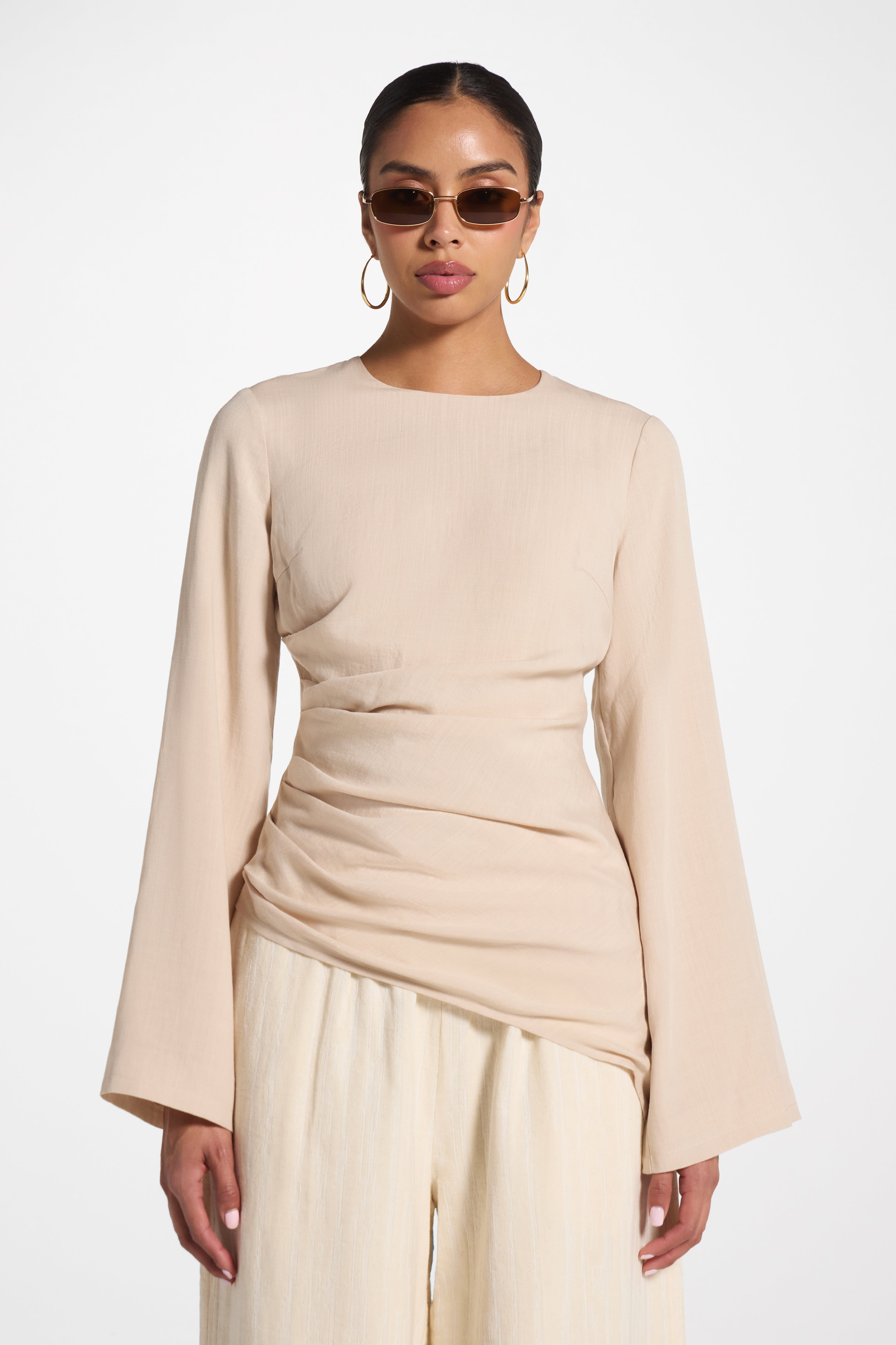 Tencel Asymmetric Top - Light Sand Top Veiled 