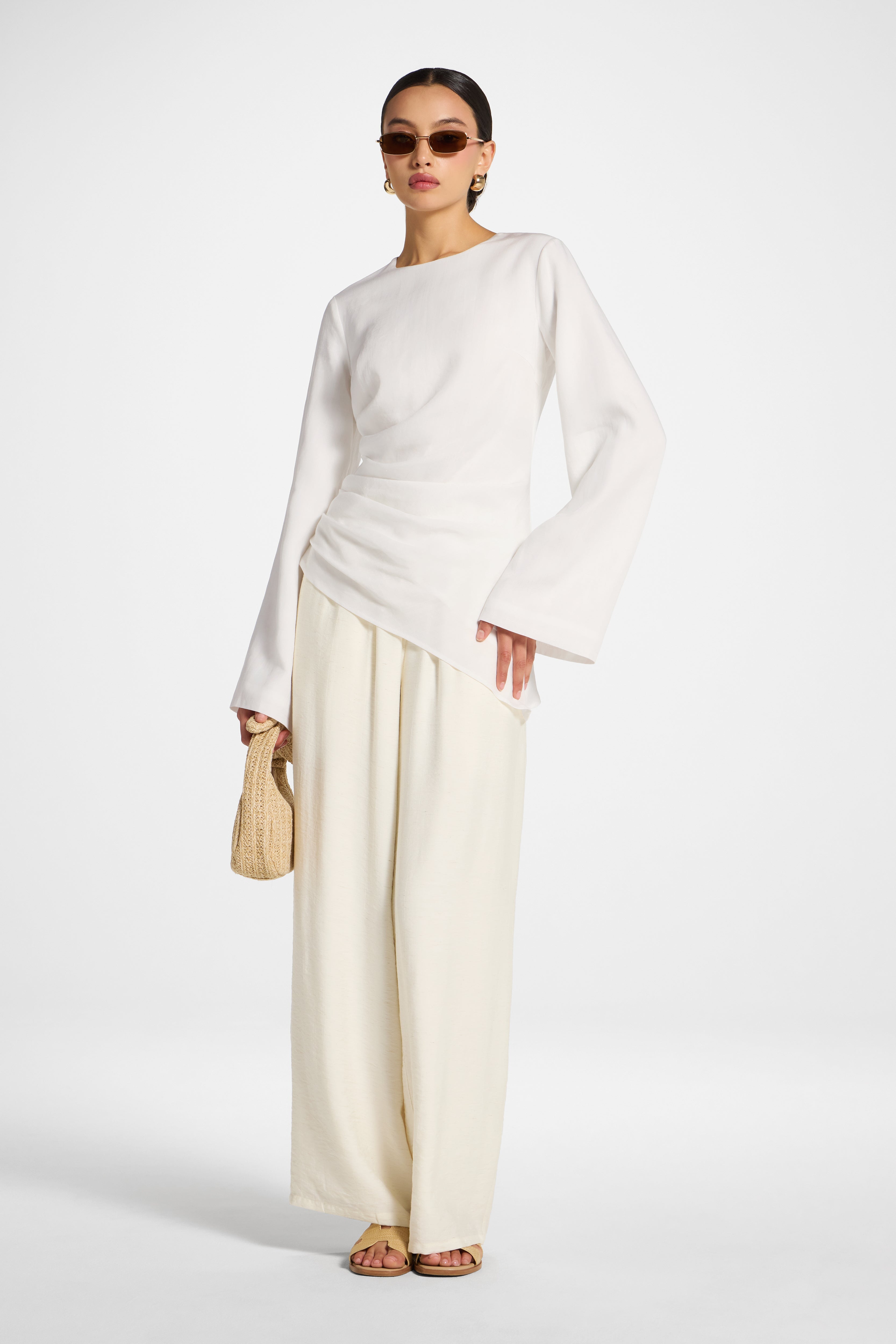Tencel Asymmetric Top - White Abayas Veiled 