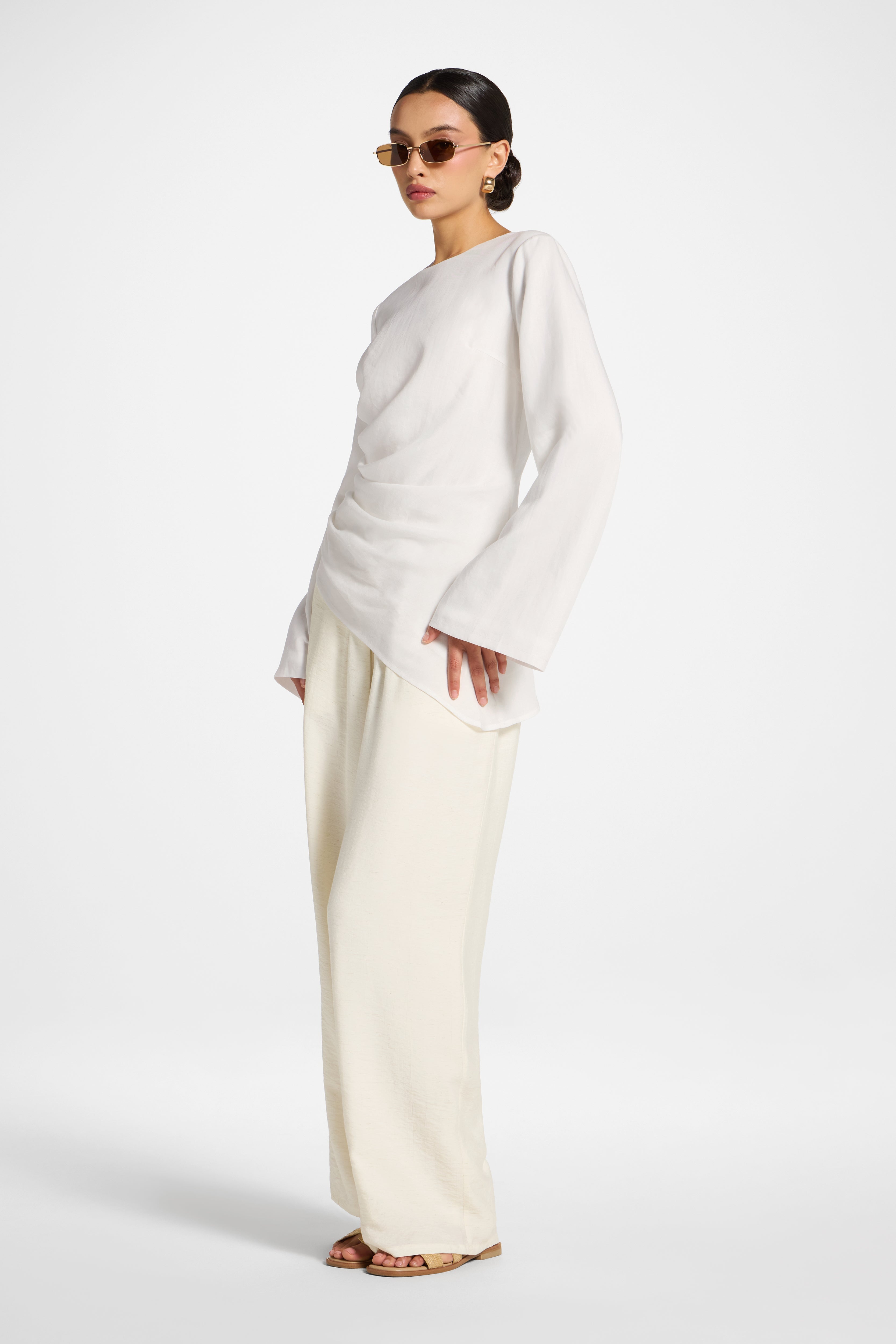 Tencel Asymmetric Top - White Abayas Veiled 
