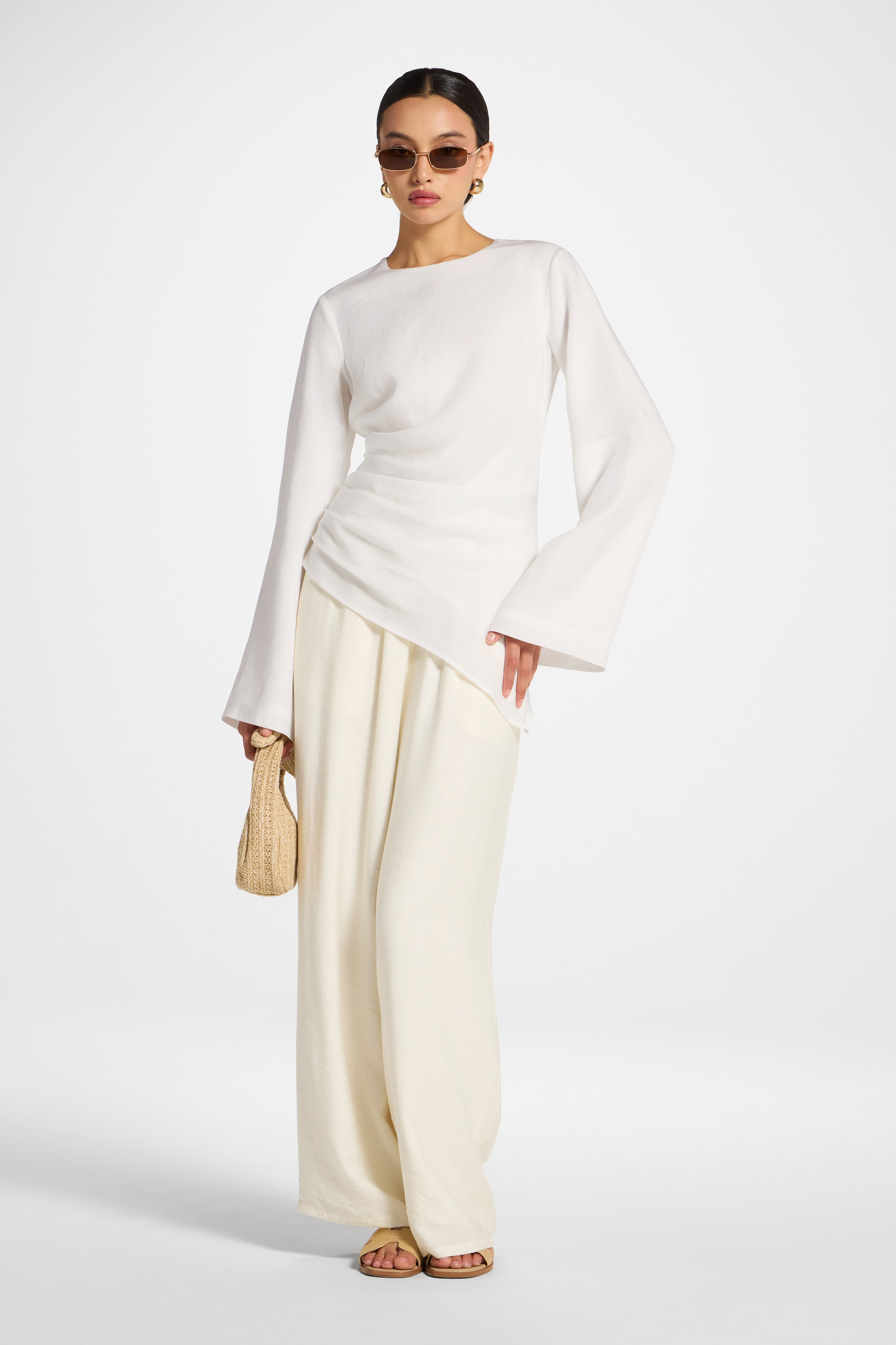 Tencel Asymmetric Top - White Abayas Veiled 