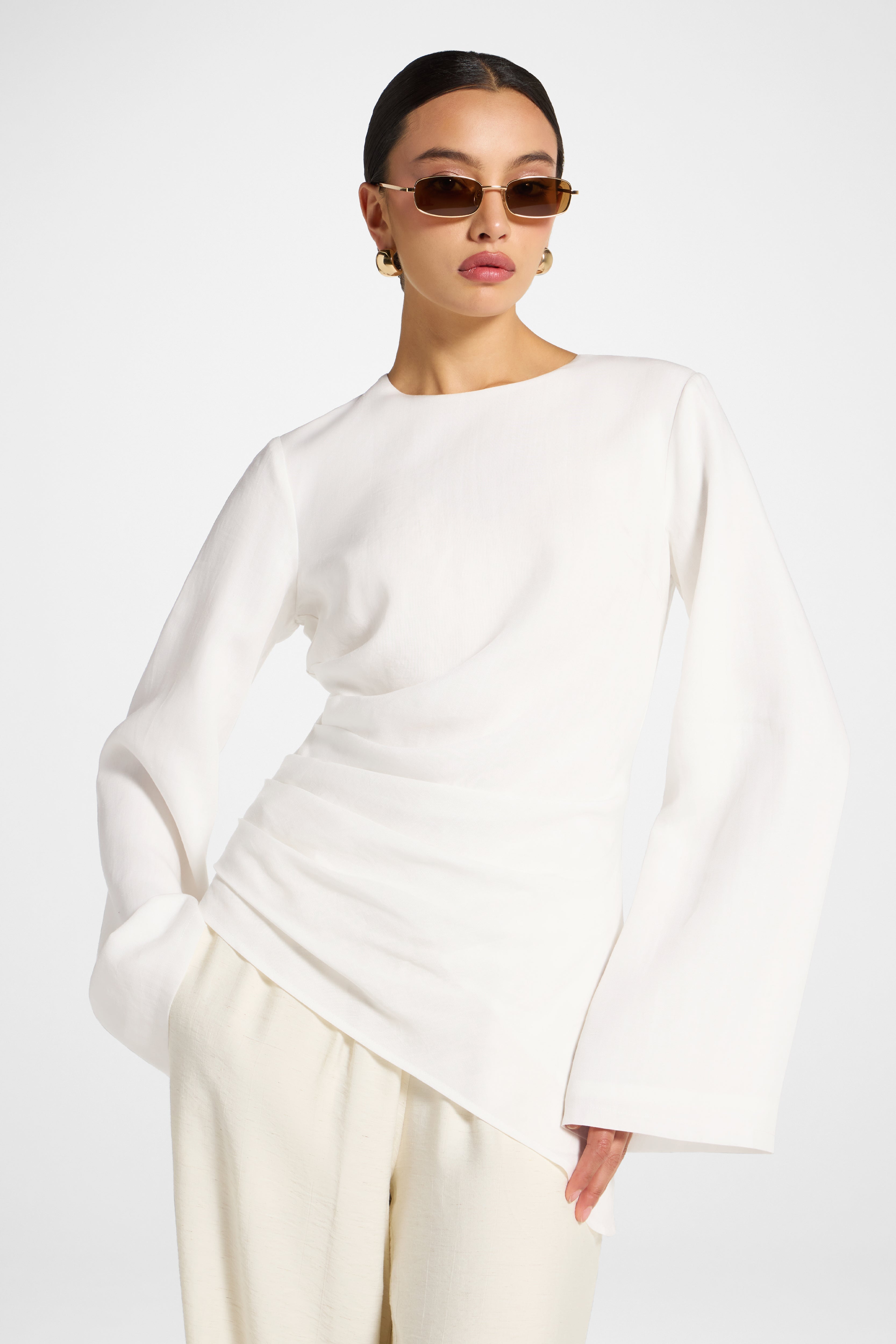 Tencel Asymmetric Top - White Abayas Veiled 