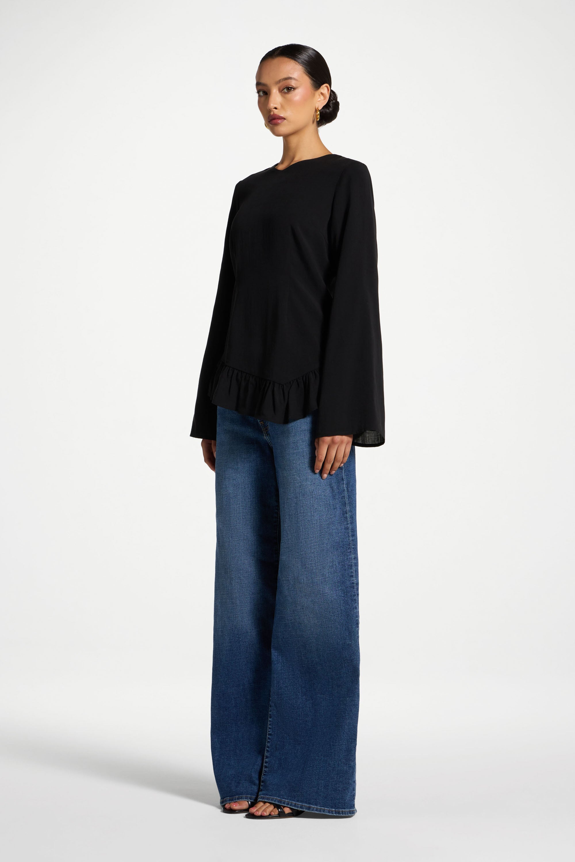Tencel Ruffle Top - Black Abayas Veiled 