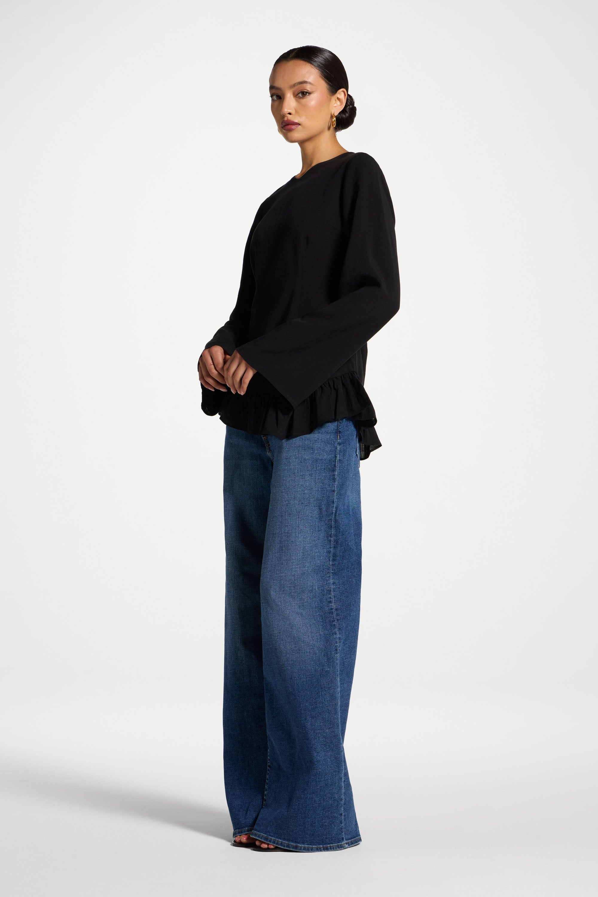 Tencel Ruffle Top - Black Abayas Veiled 