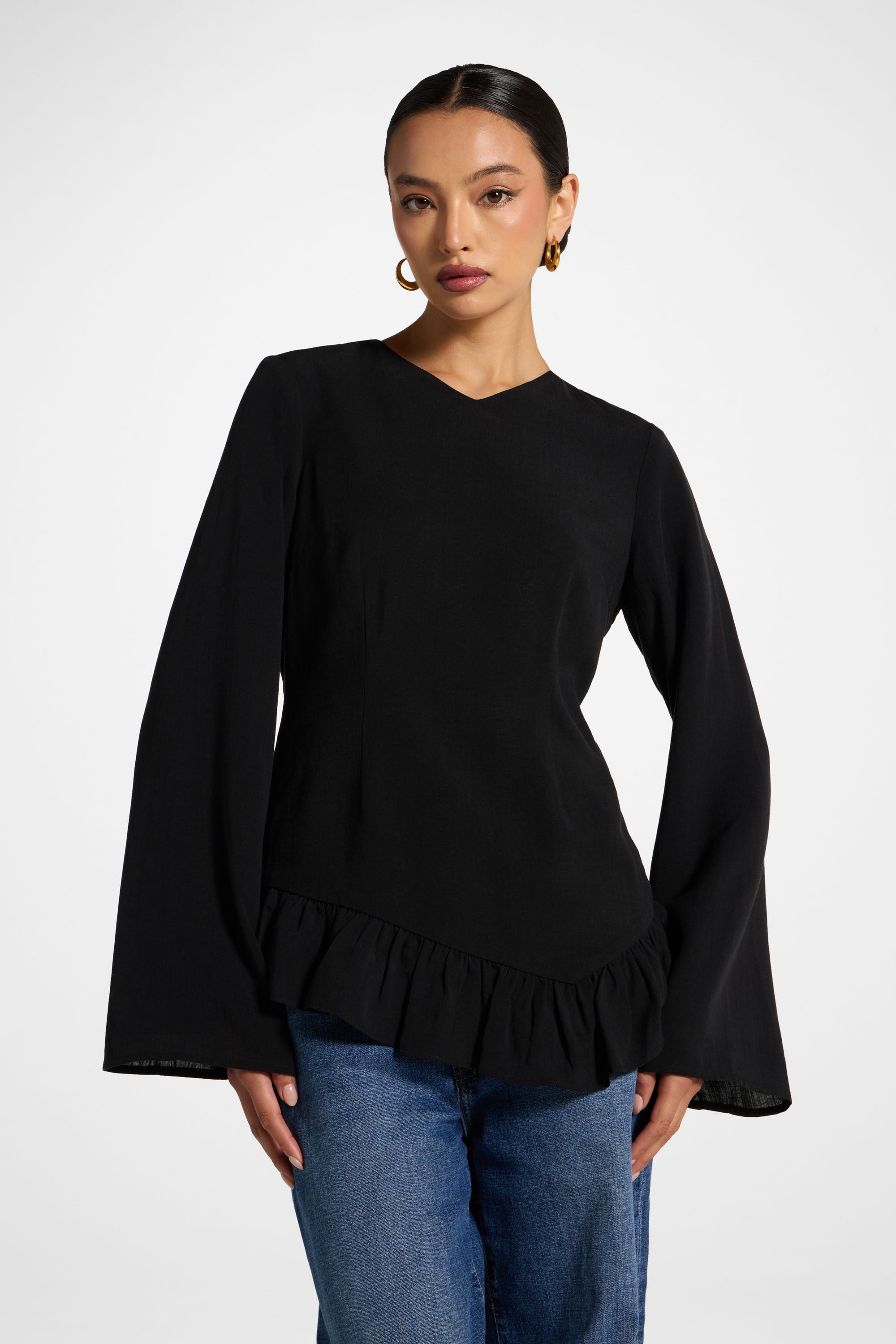 Tencel Ruffle Top - Black Abayas Veiled 