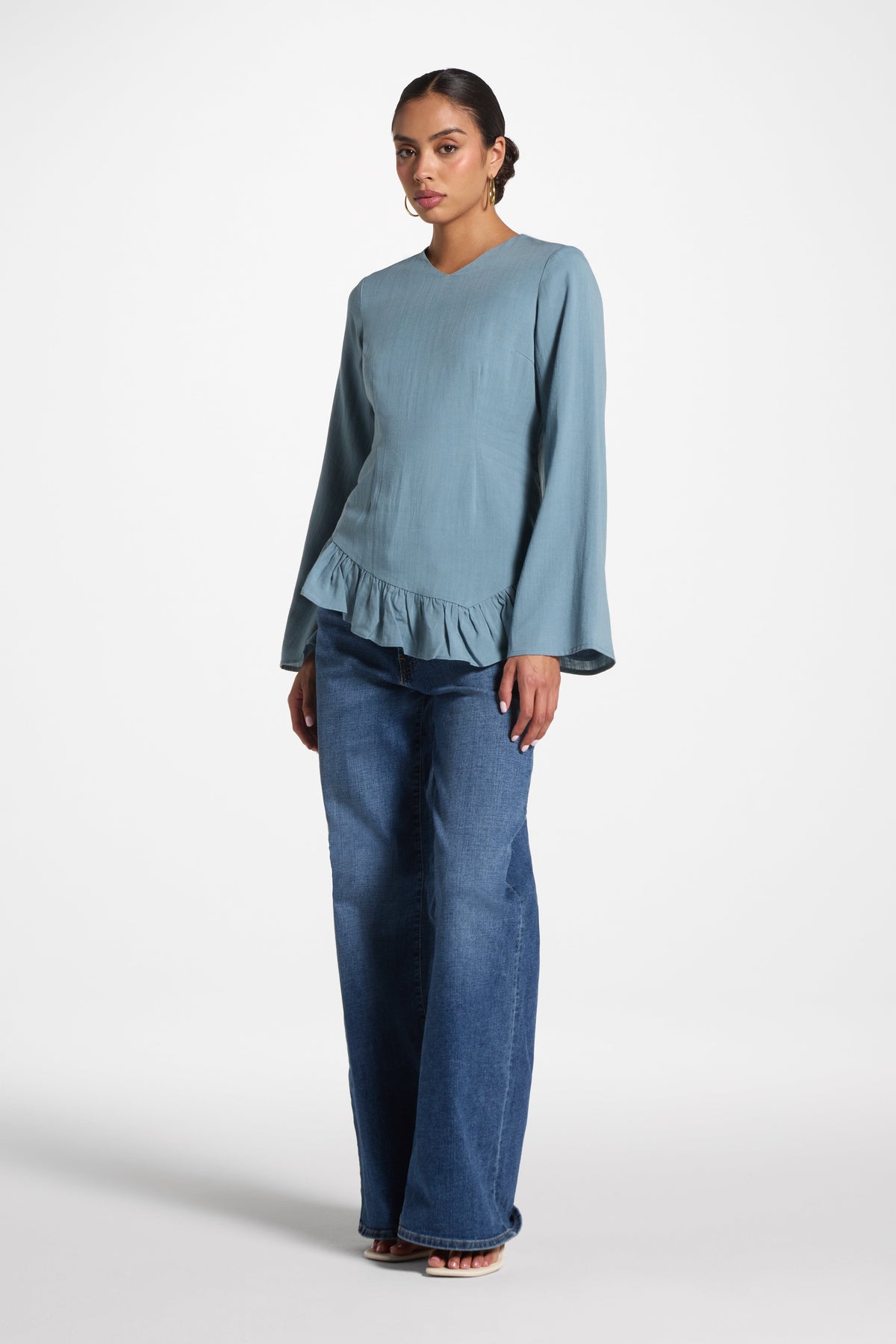 Tencel Ruffle Top - Denim Top Veiled 