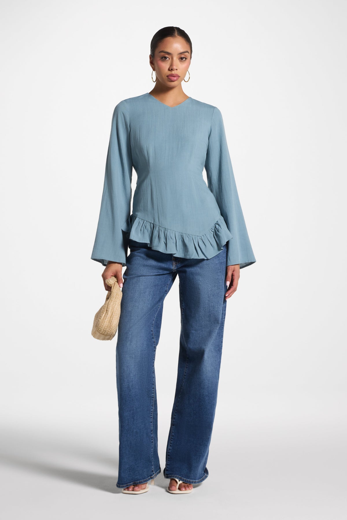 Tencel Ruffle Top - Denim Top Veiled 