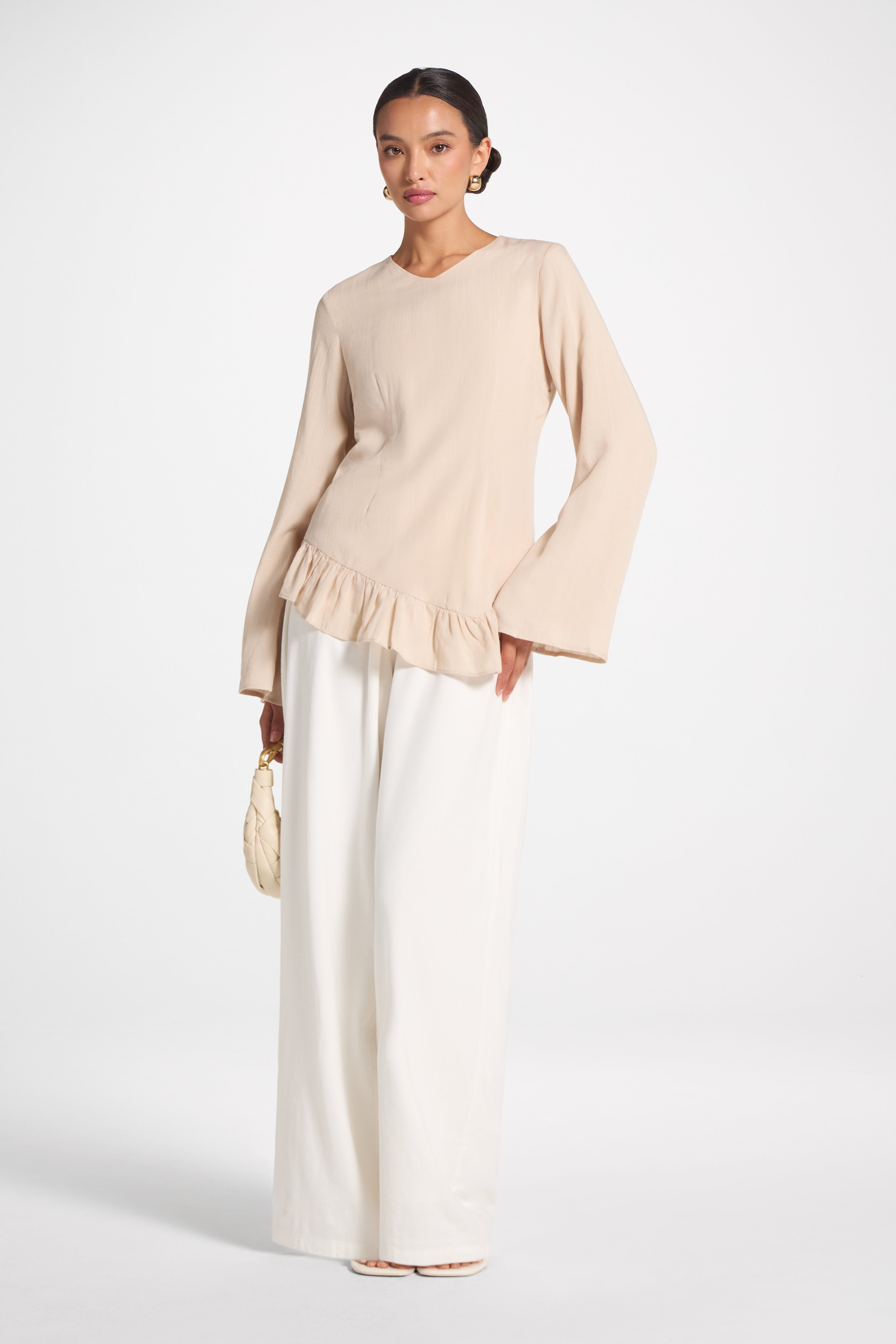 Tencel Ruffle Top - Light Sand Top Veiled 