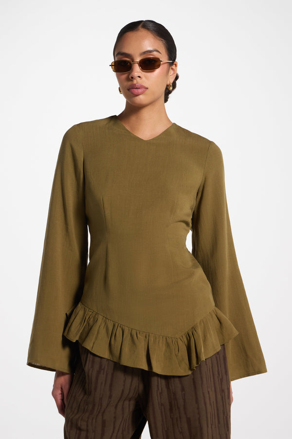 Tencel Ruffle Top - Olive Top Veiled 