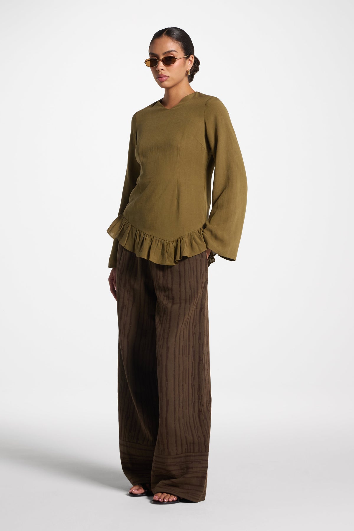 Tencel Ruffle Top - Olive Top Veiled 