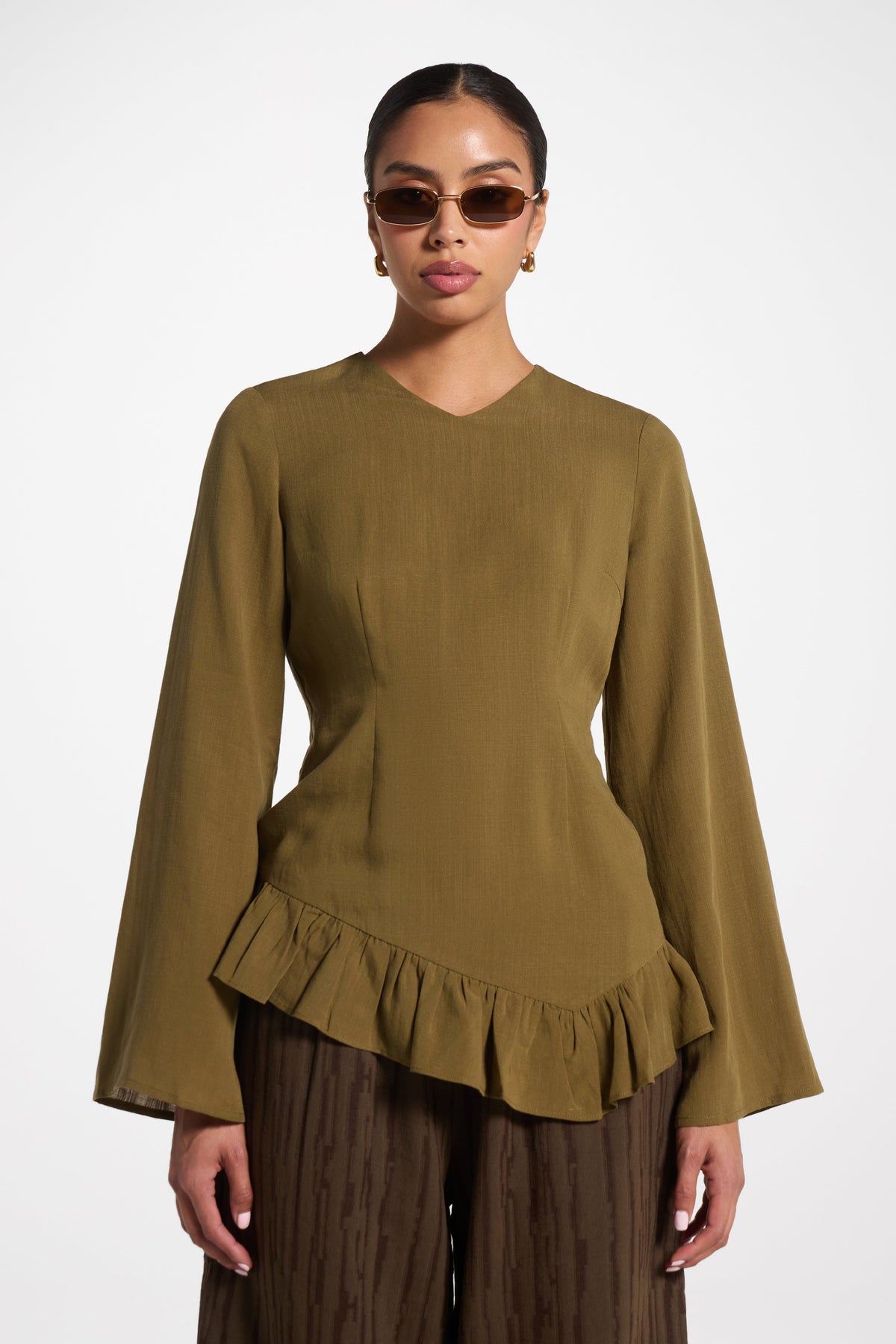 Tencel Ruffle Top - Olive Top Veiled 
