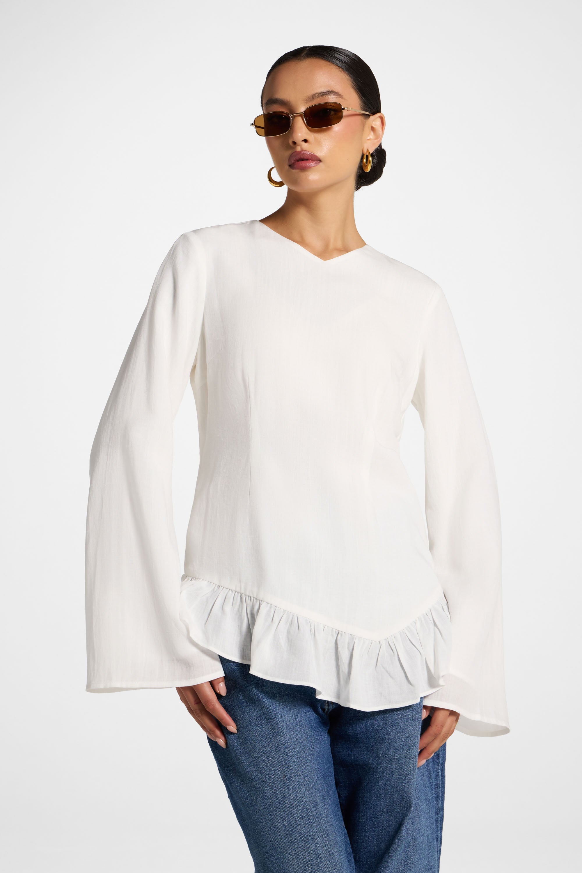 Tencel Ruffle Top - White Abayas Veiled 