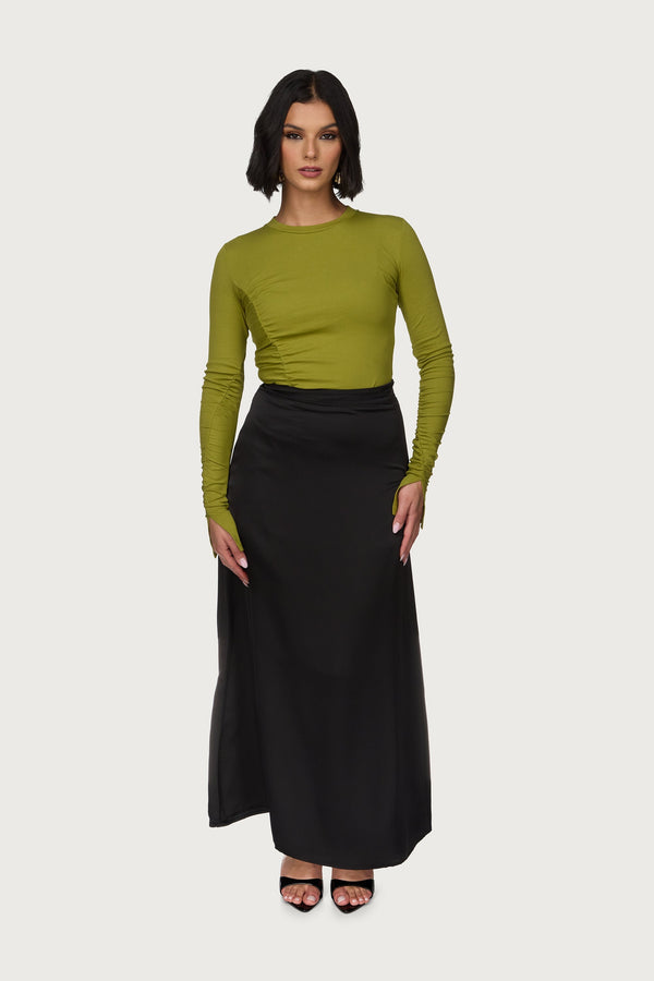 Tencel Silk A-Line Maxi Skirt - Black Abayas Veiled 