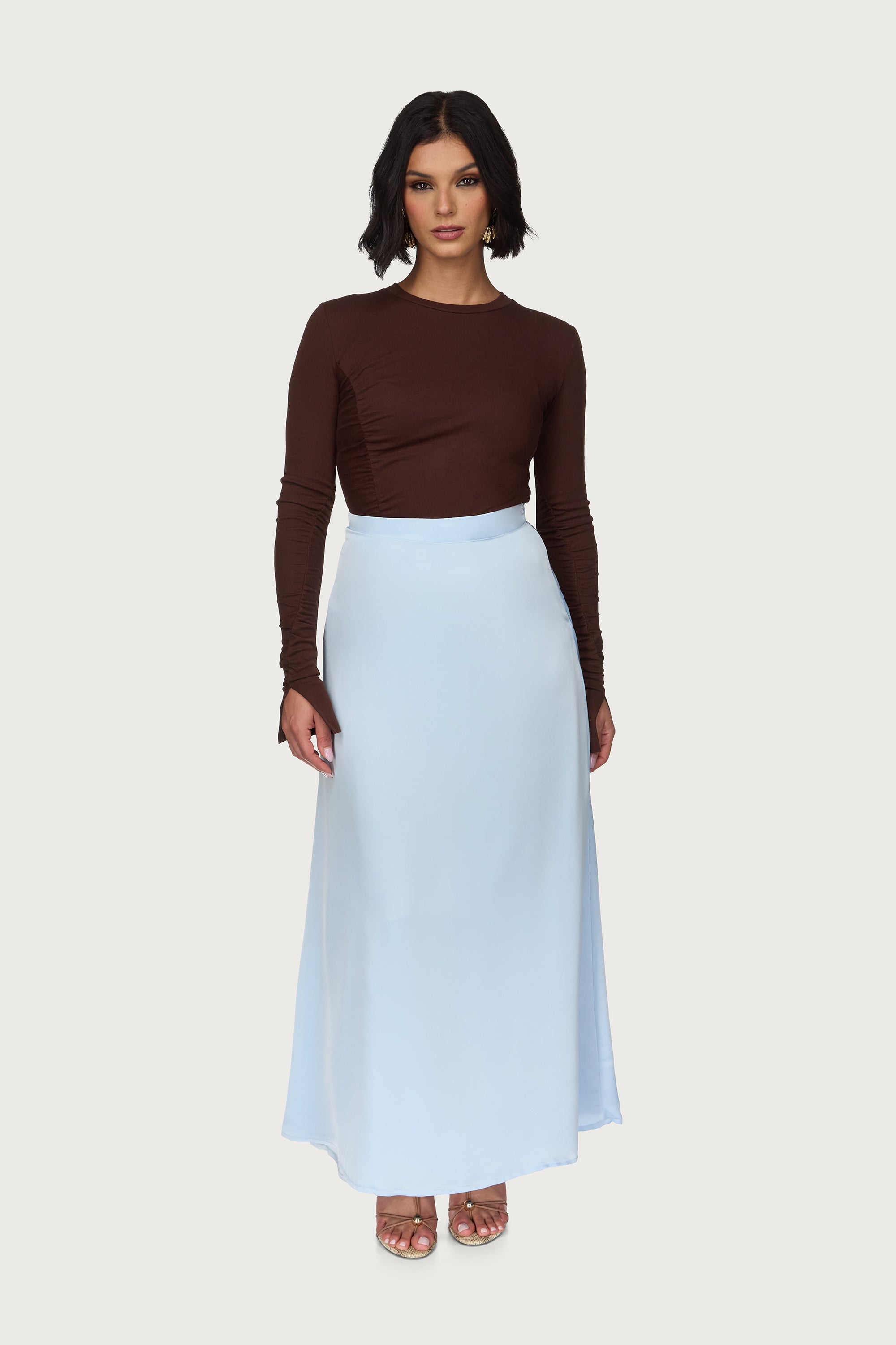Tencel Silk A-Line Maxi Skirt - Pastel Blue Abayas Veiled 
