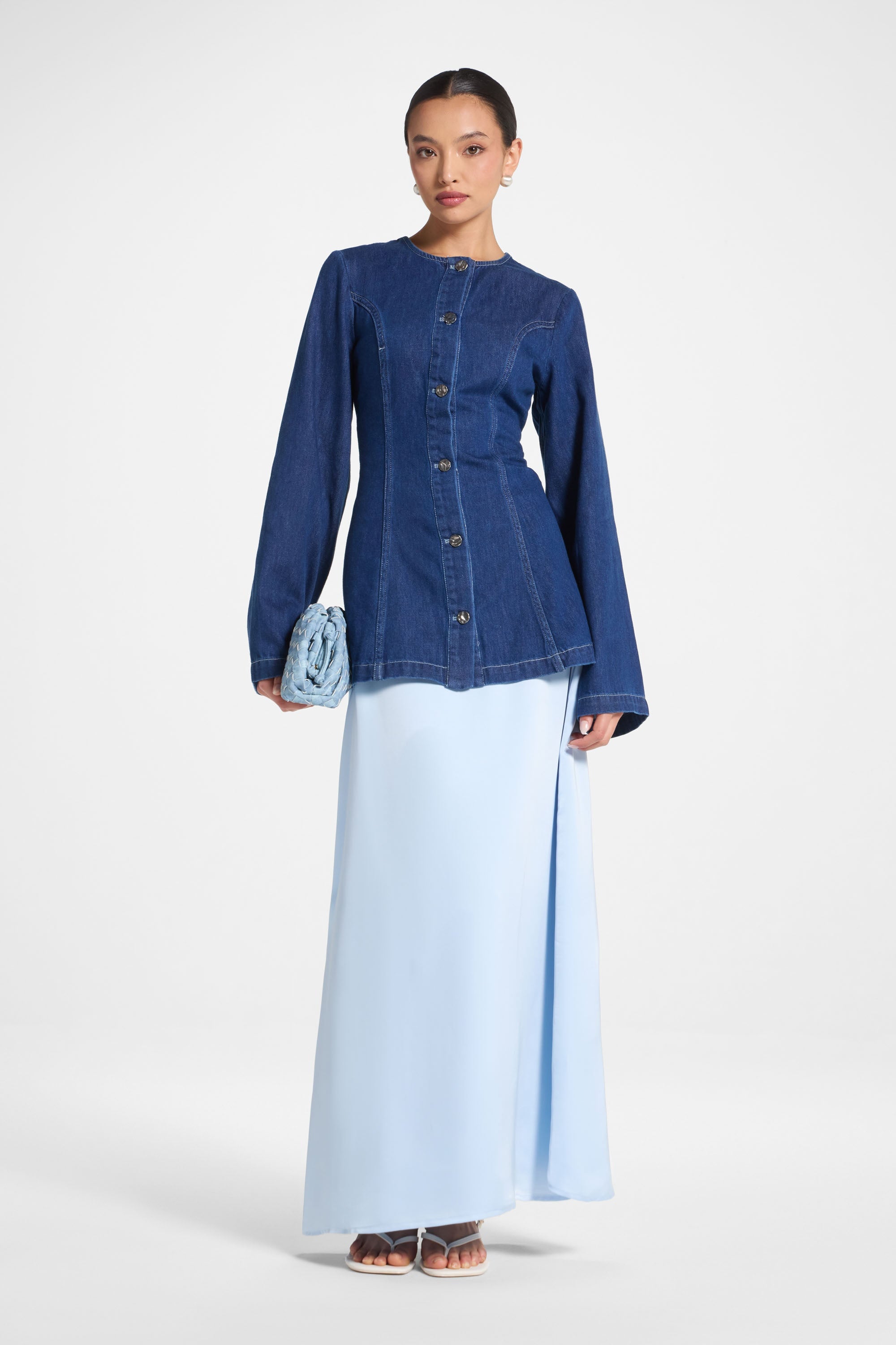Tencel Silk A-Line Maxi Skirt - Pastel Blue Abayas Veiled 