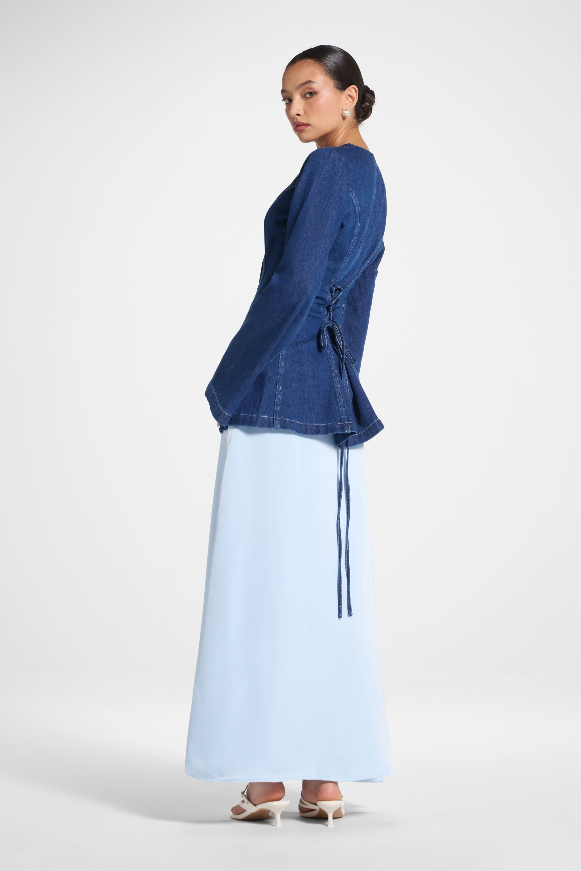 Tencel Silk A-Line Maxi Skirt - Pastel Blue Abayas Veiled 