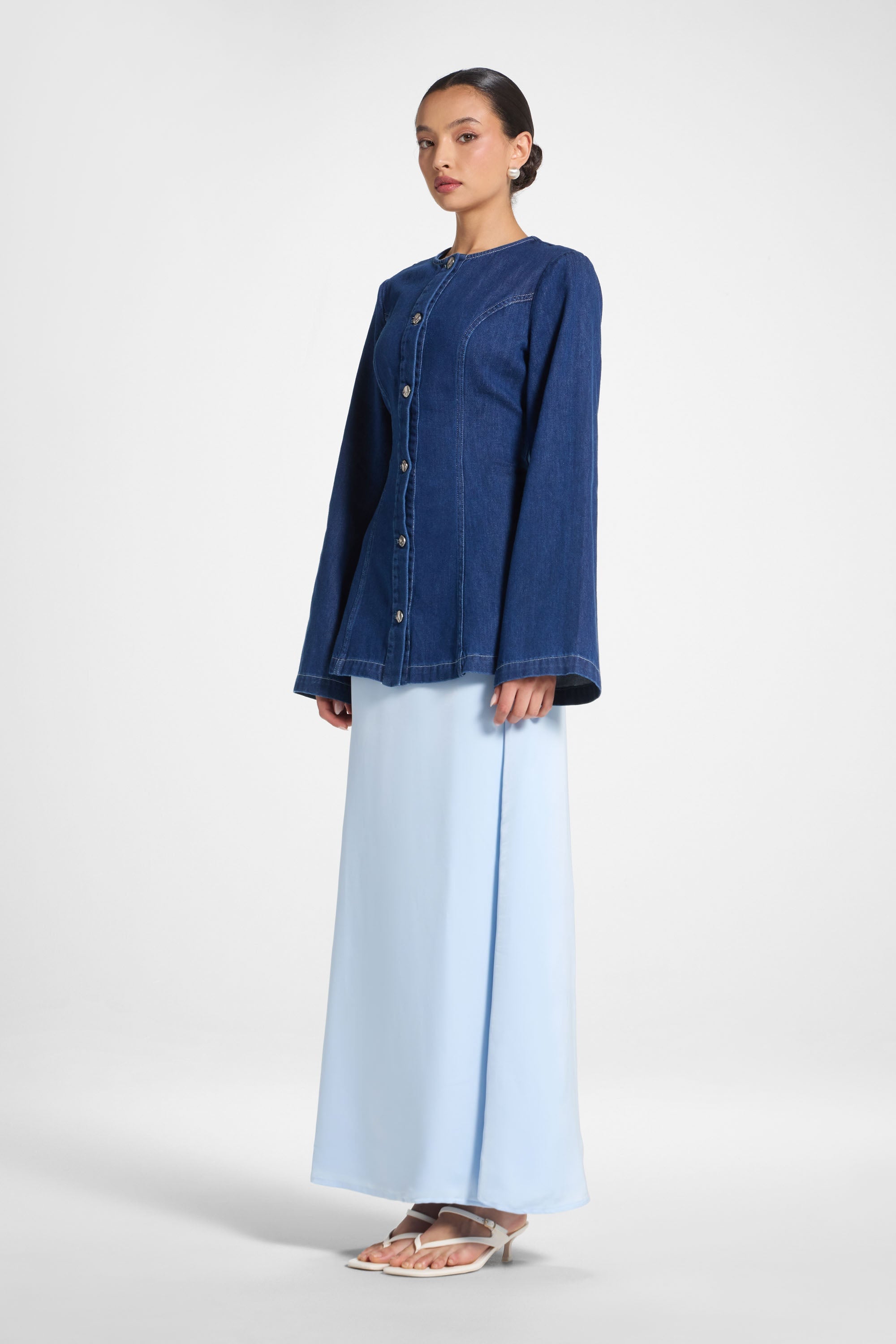 Tencel Silk A-Line Maxi Skirt - Pastel Blue Abayas Veiled 