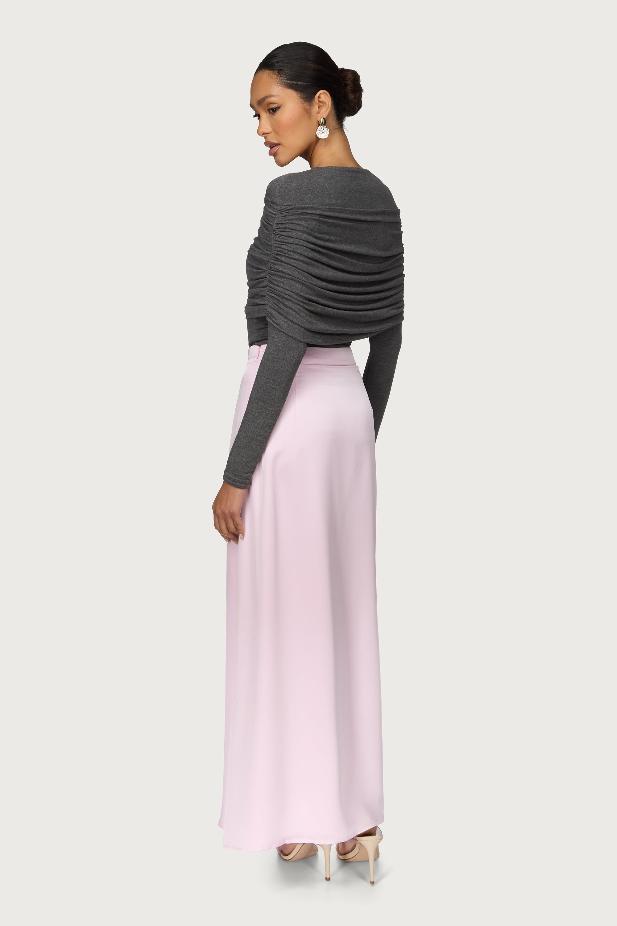 Tencel Silk A-Line Maxi Skirt - Pink Abayas Veiled 