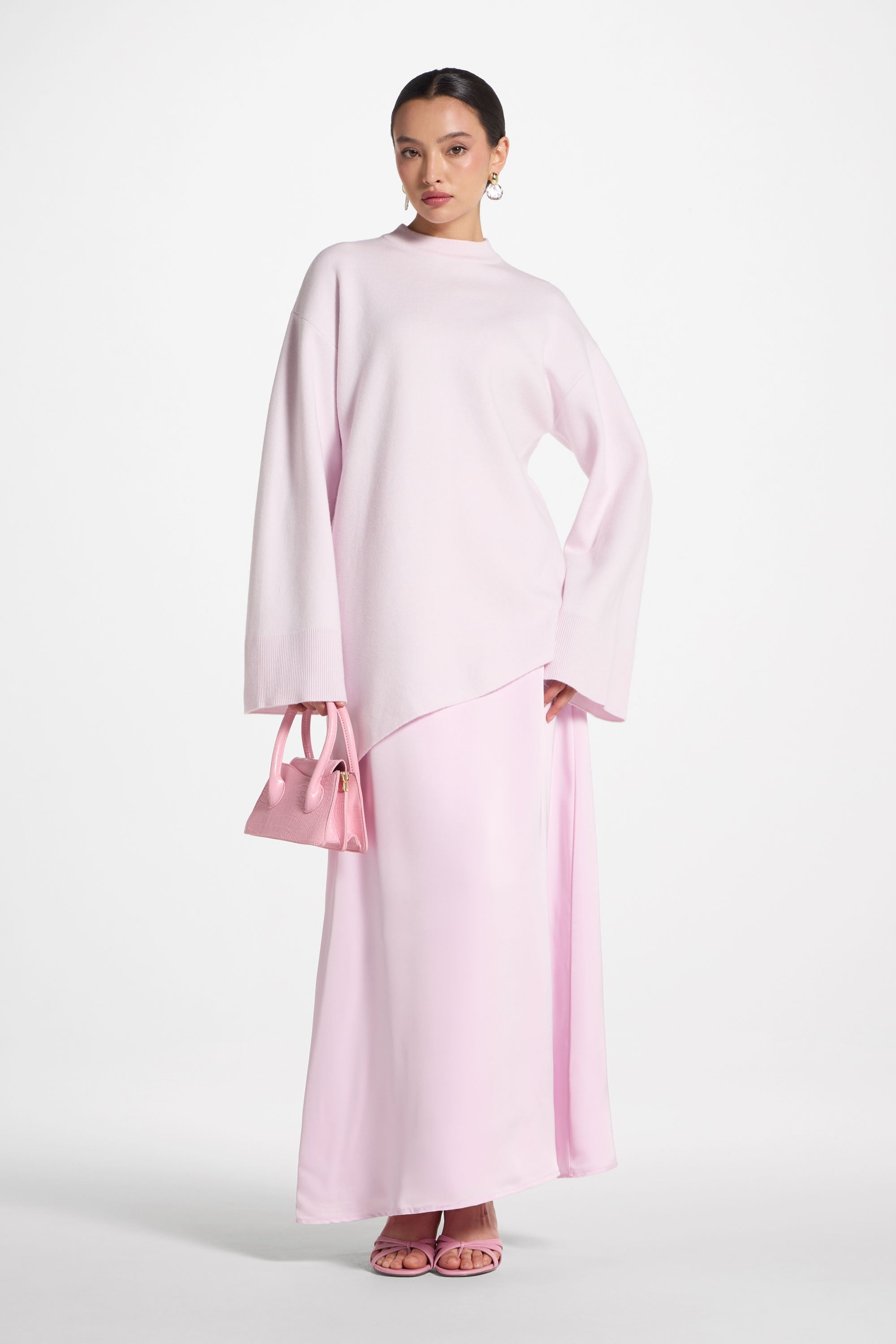 Tencel Silk A-Line Maxi Skirt - Pink Abayas Veiled 