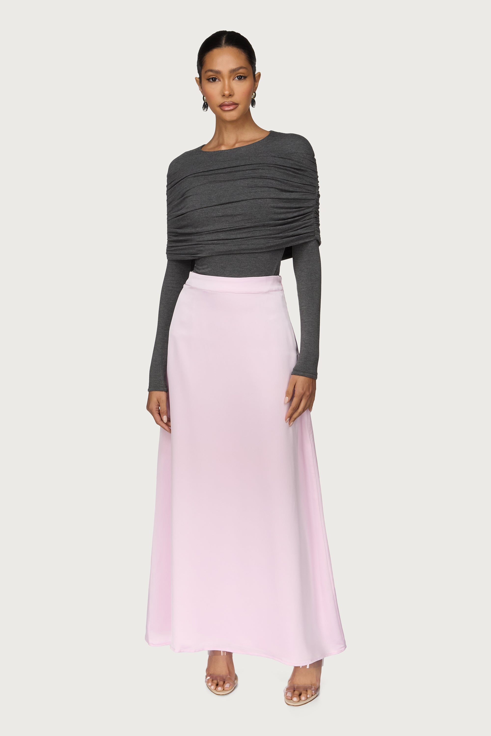 Tencel Silk A-Line Maxi Skirt - Pink Abayas Veiled 