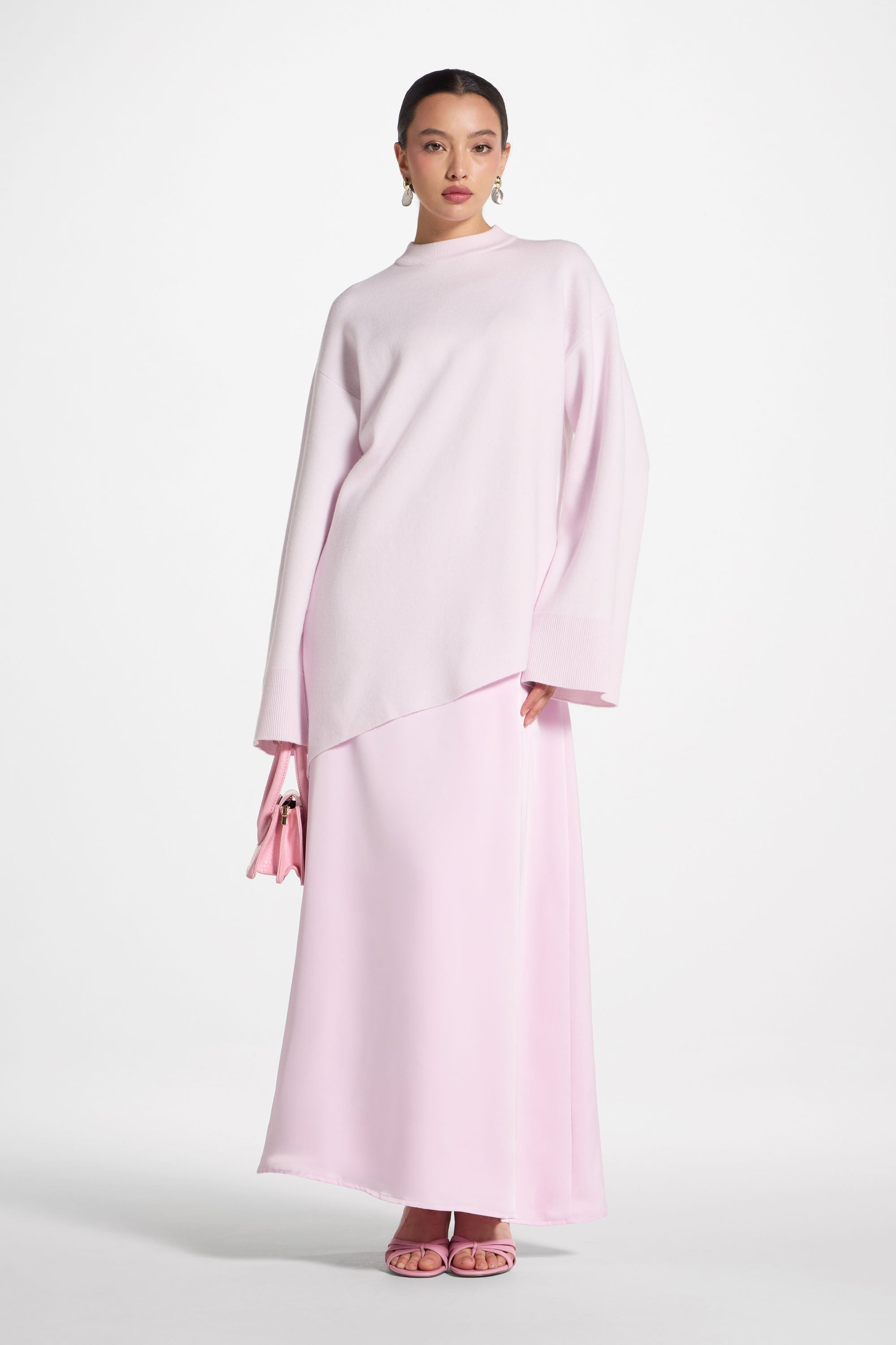 Tencel Silk A-Line Maxi Skirt - Pink Abayas Veiled 