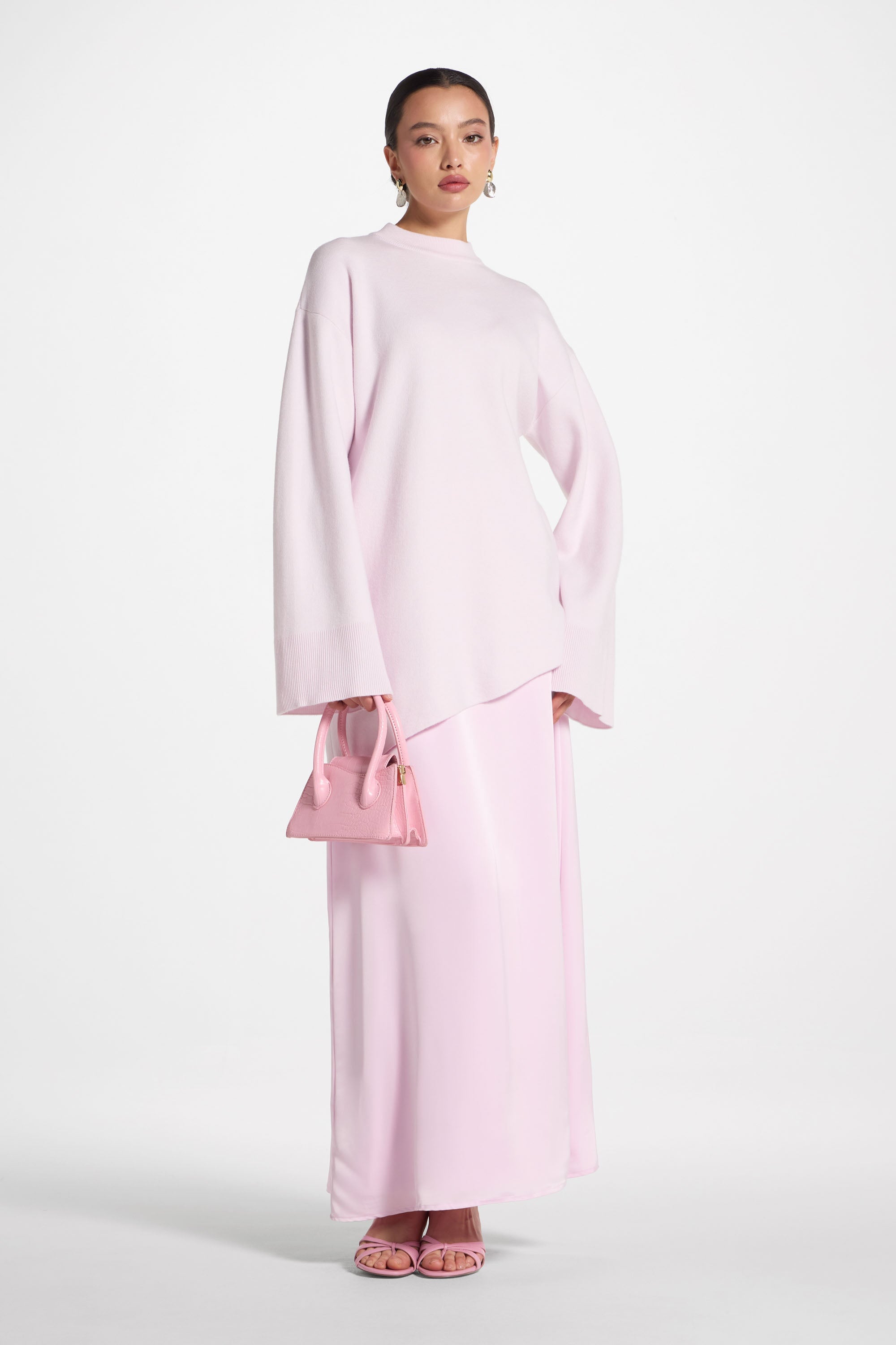 Tencel Silk A-Line Maxi Skirt - Pink Abayas Veiled 