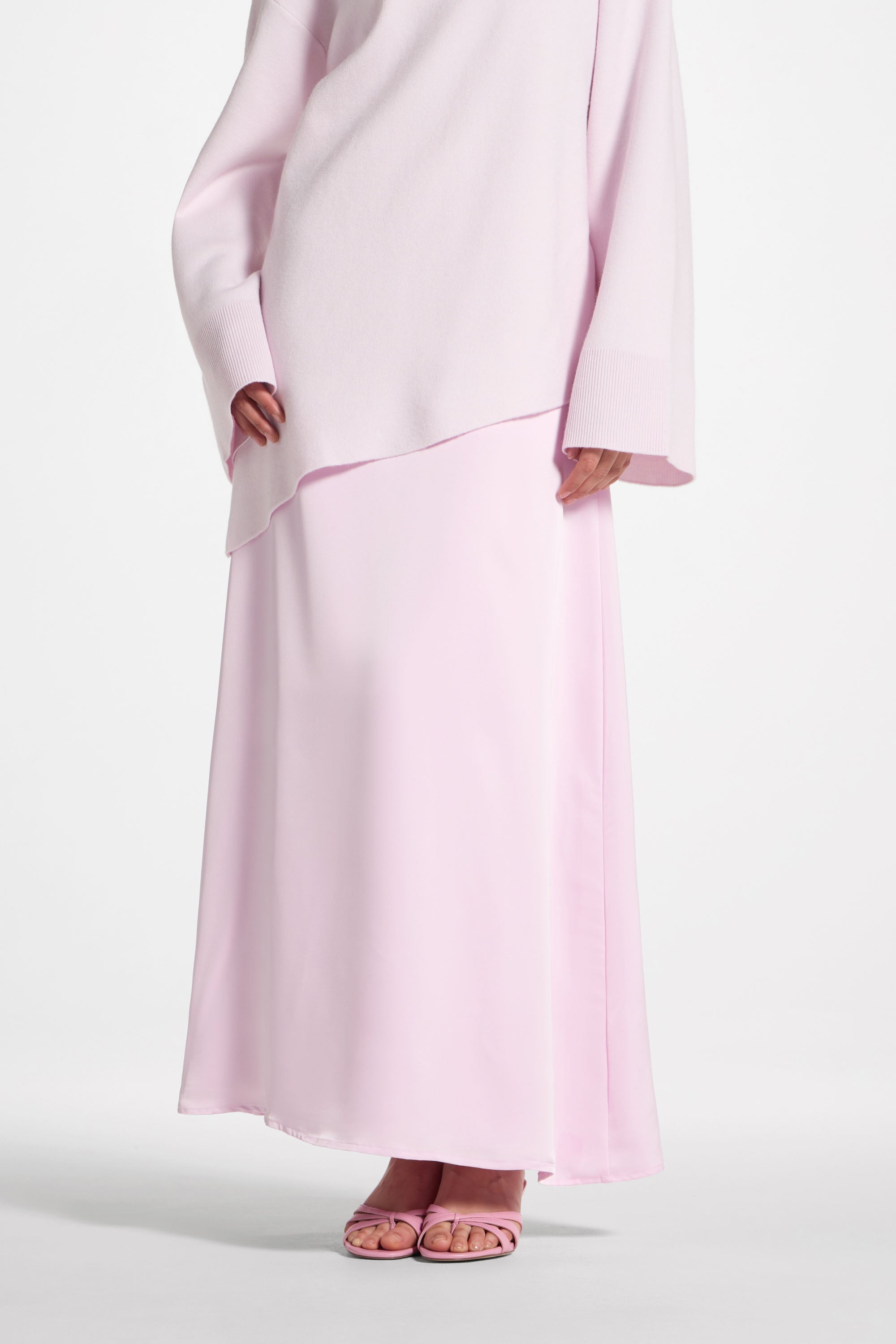 Tencel Silk A-Line Maxi Skirt - Pink Abayas Veiled 