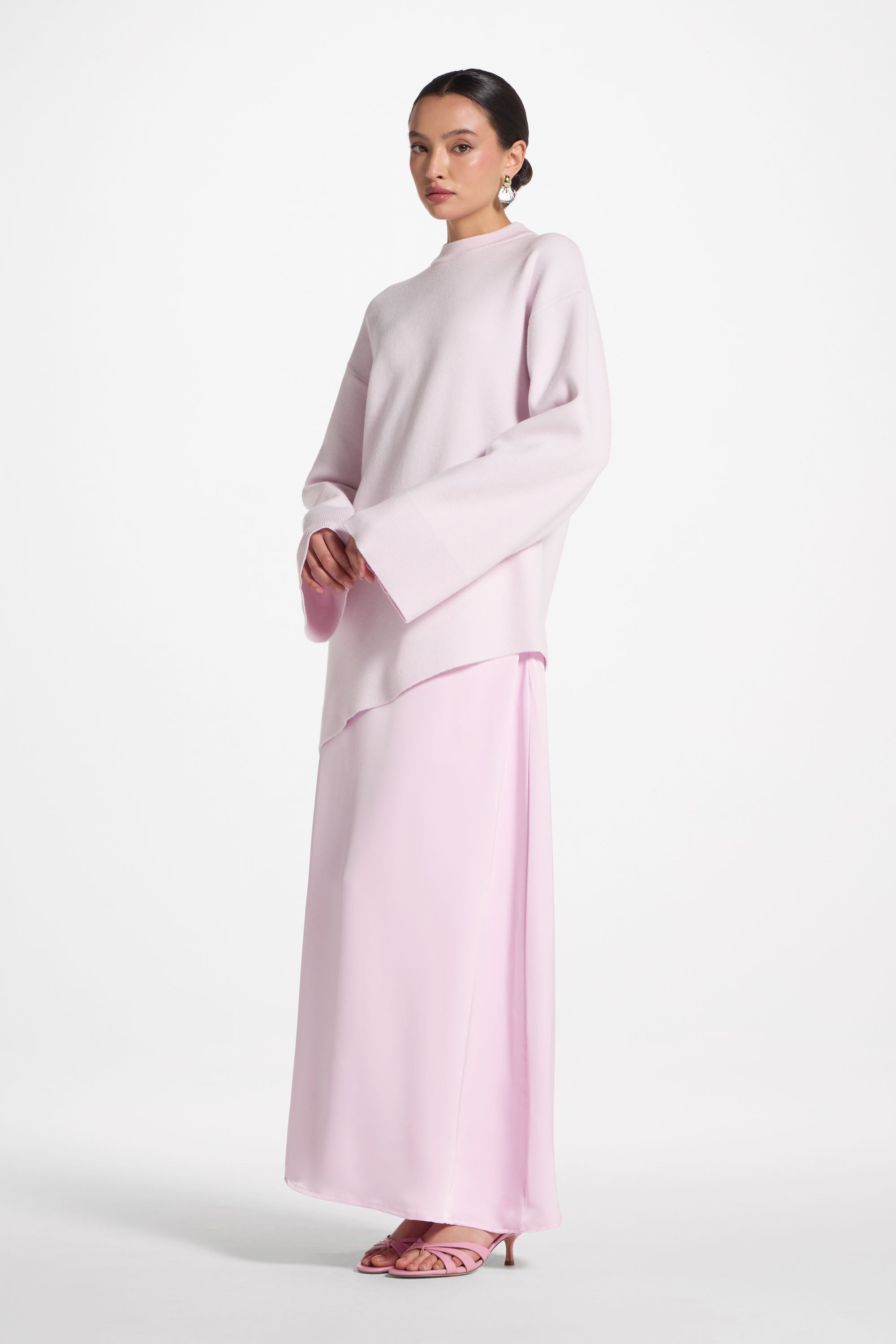Tencel Silk A-Line Maxi Skirt - Pink Abayas Veiled 