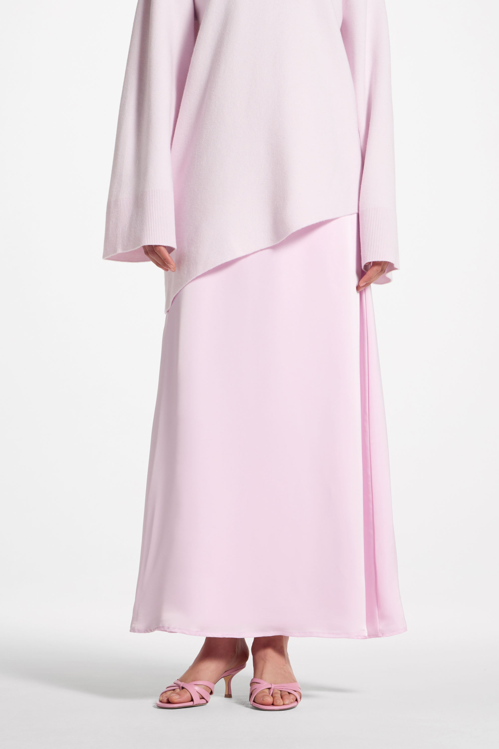 Tencel Silk A-Line Maxi Skirt - Pink Abayas Veiled 