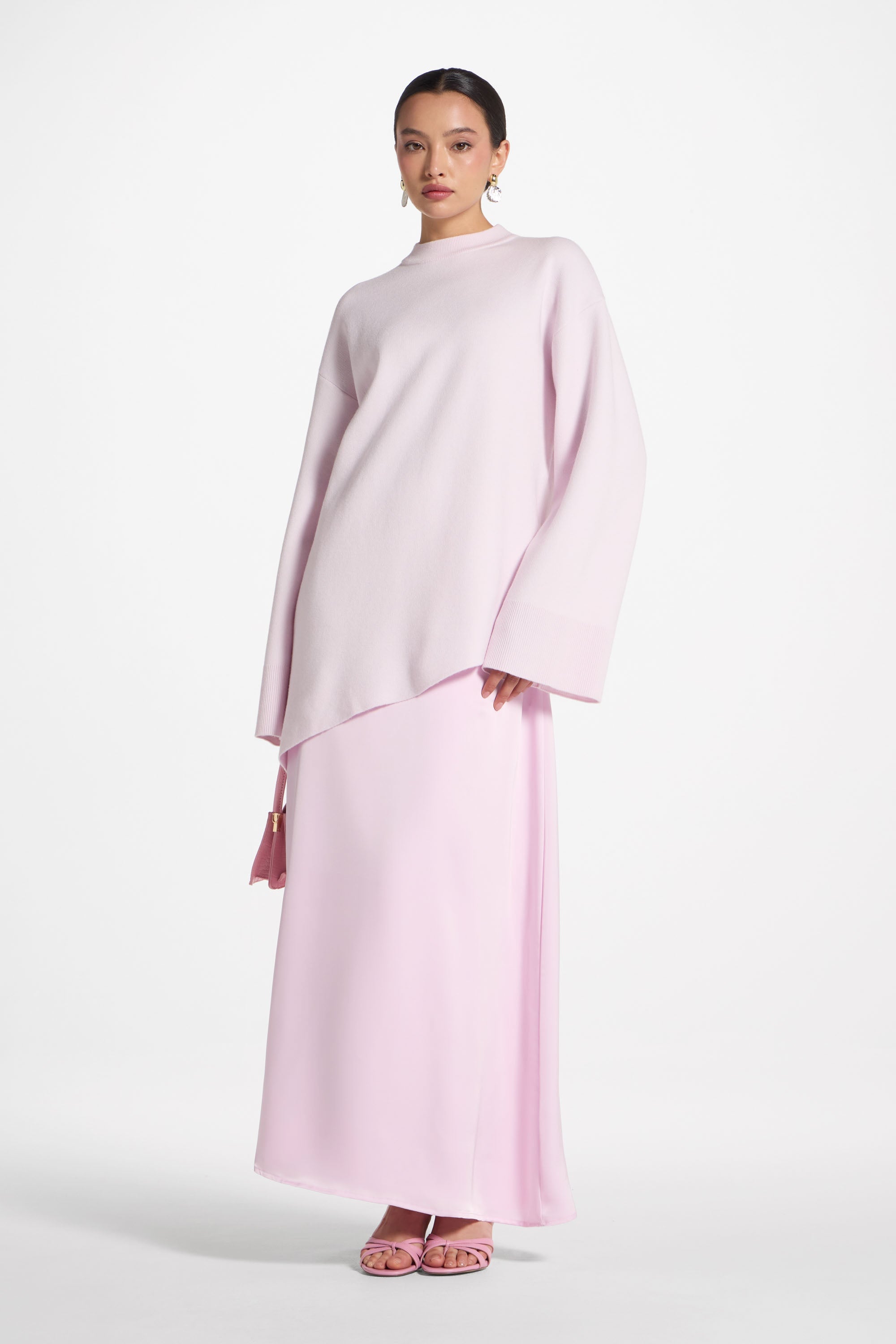 Tencel Silk A-Line Maxi Skirt - Pink Abayas Veiled 