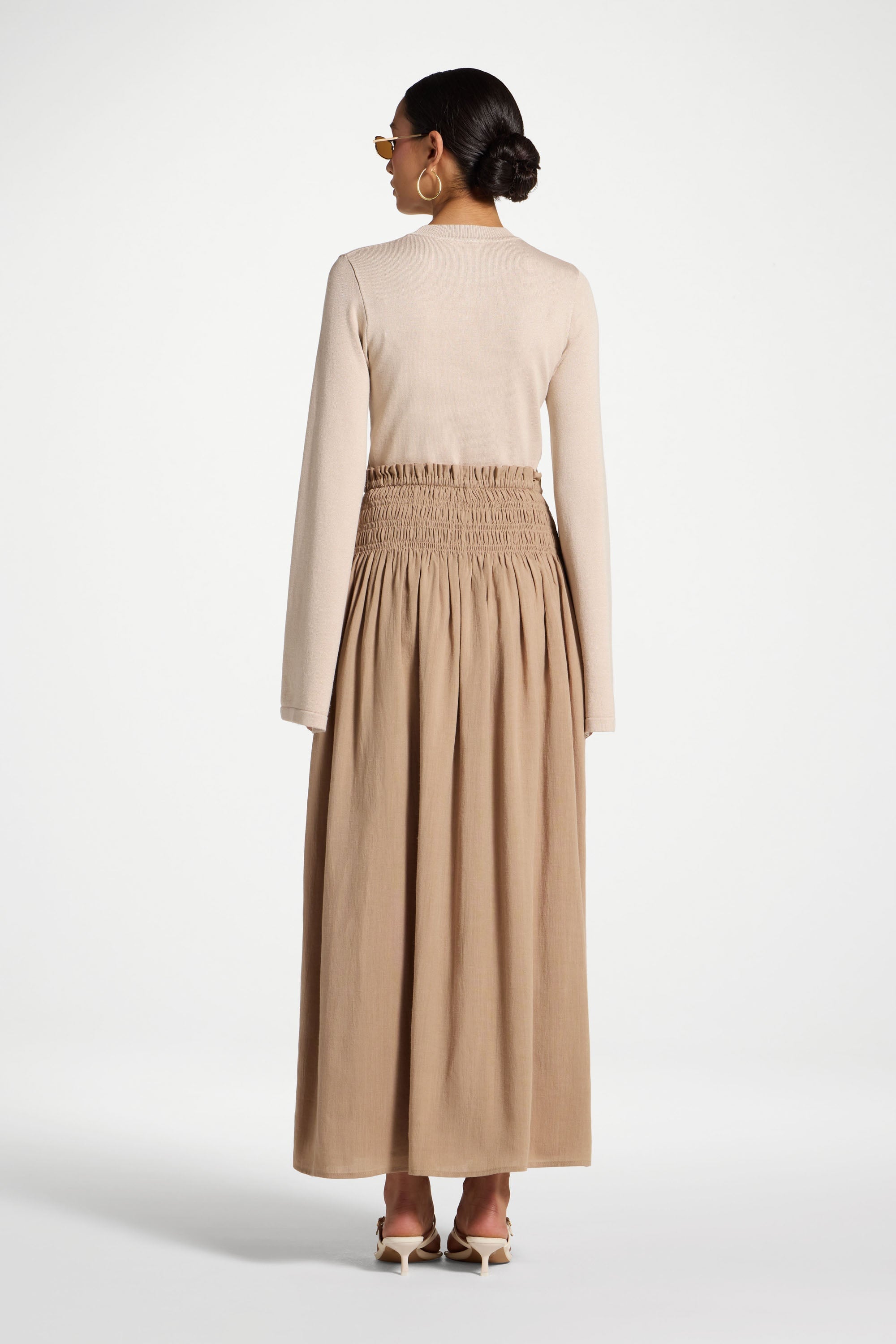Tencel Smocked Skirt - Almond Skirt Veiled 