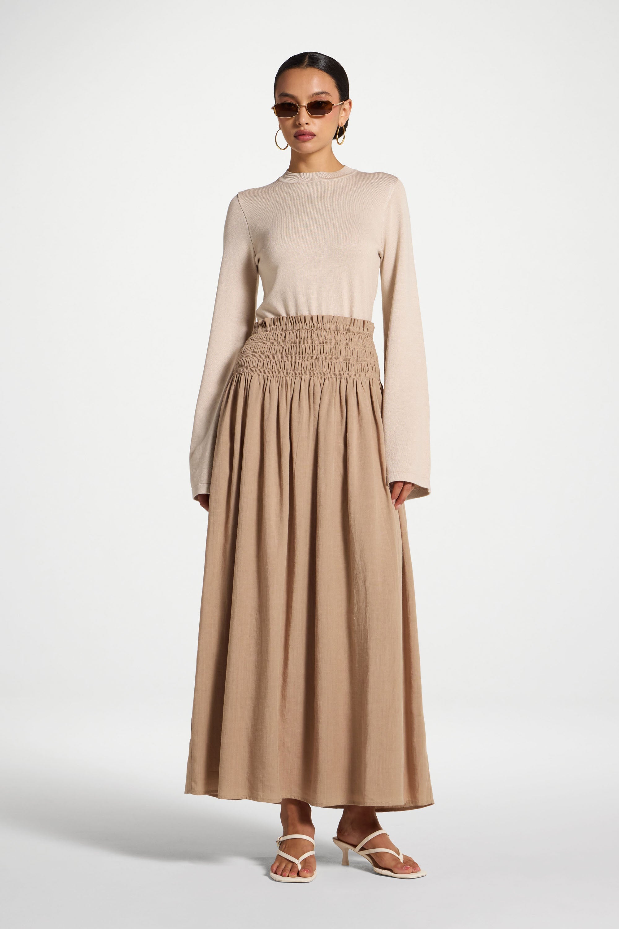 Tencel Smocked Skirt - Almond Skirt Veiled 