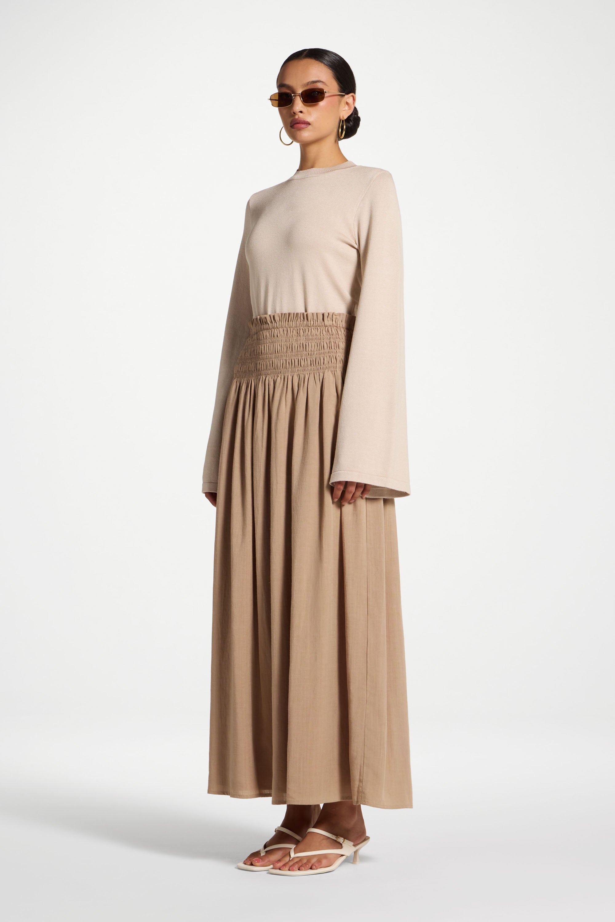 Tencel Smocked Skirt - Almond Skirt Veiled 