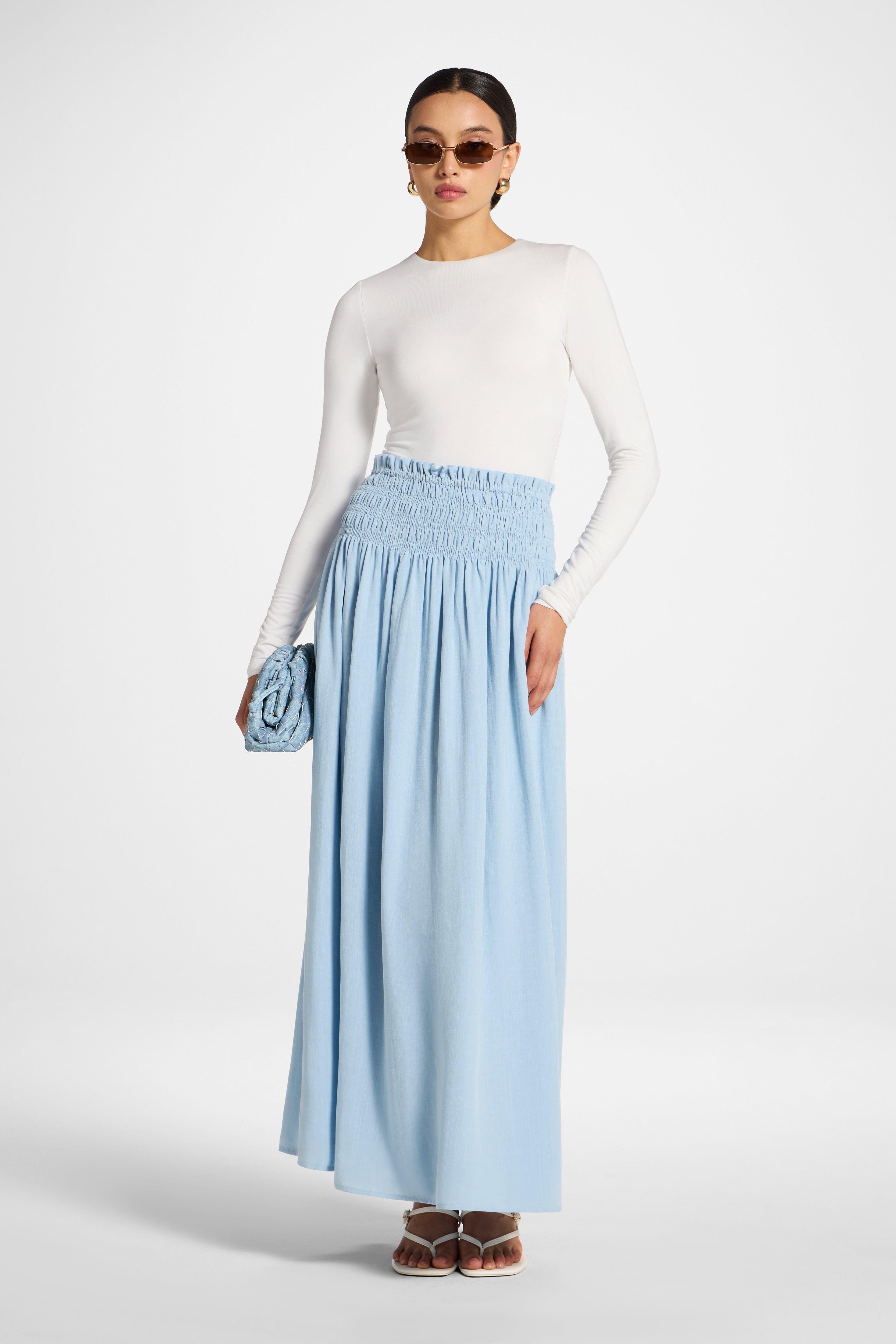 Tencel Smocked Skirt - Sky Abayas Veiled 