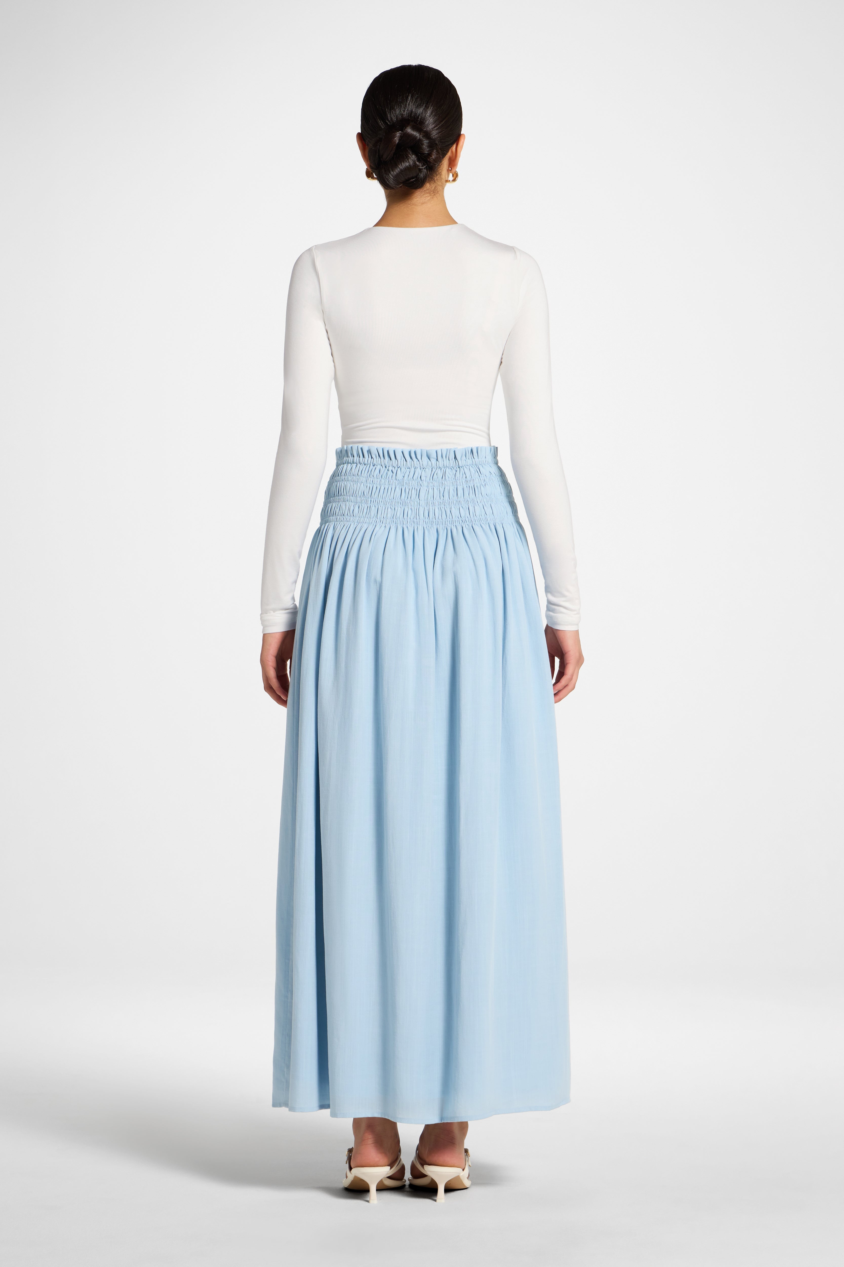 Tencel Smocked Skirt - Sky Abayas Veiled 